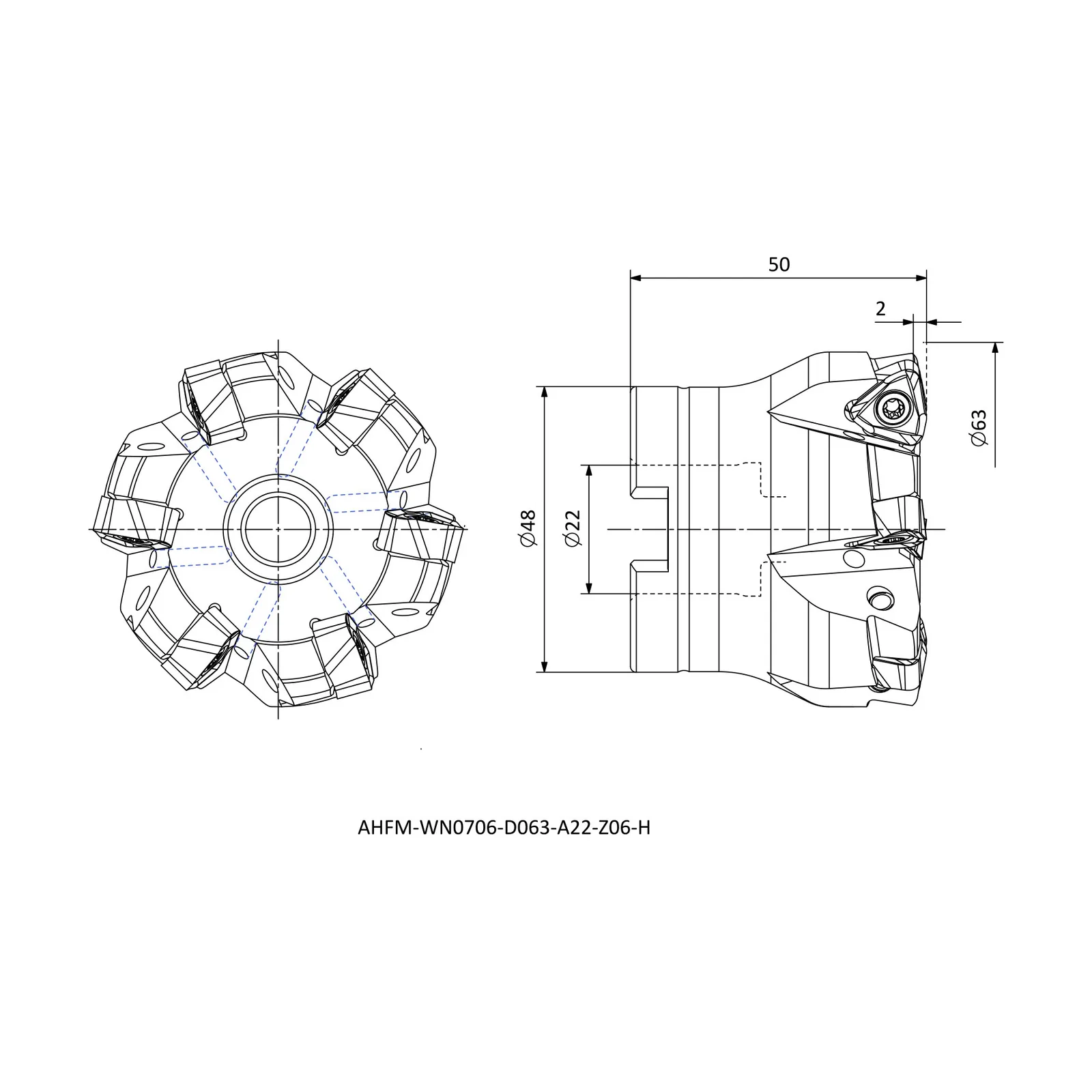 AHFM-WN0706-D063-A22-Z06-H &mdash; dimensioned drawing