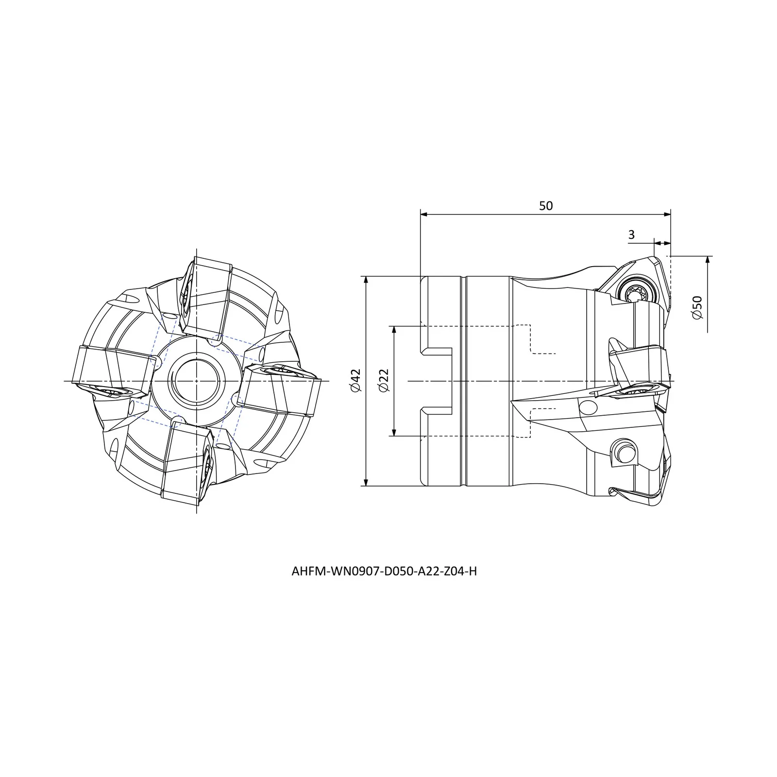 AHFM-WN0907-D050-A22-Z04-H &mdash; dimensioned drawing