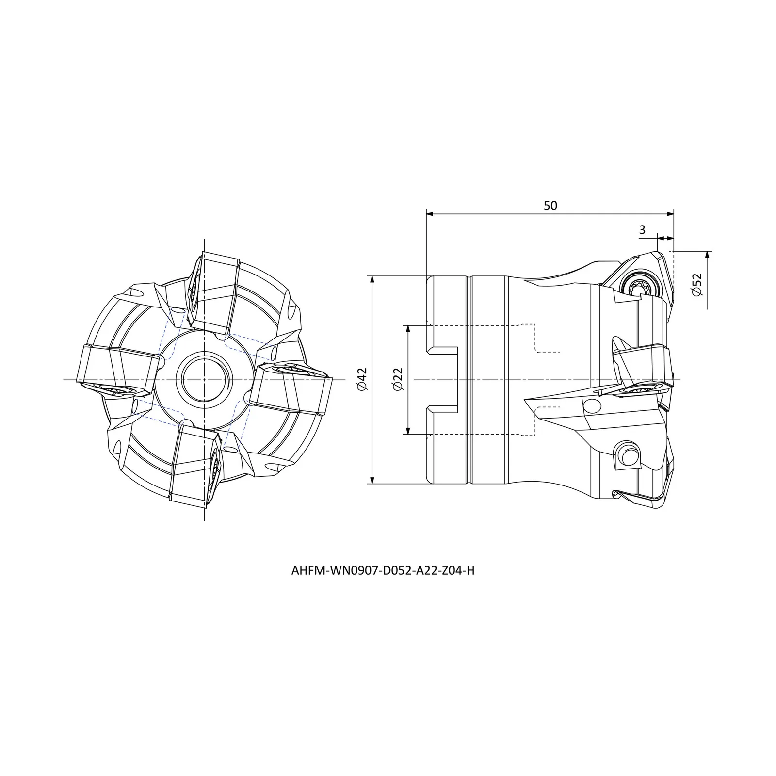 AHFM-WN0907-D052-A22-Z04-H &mdash; dimensioned drawing