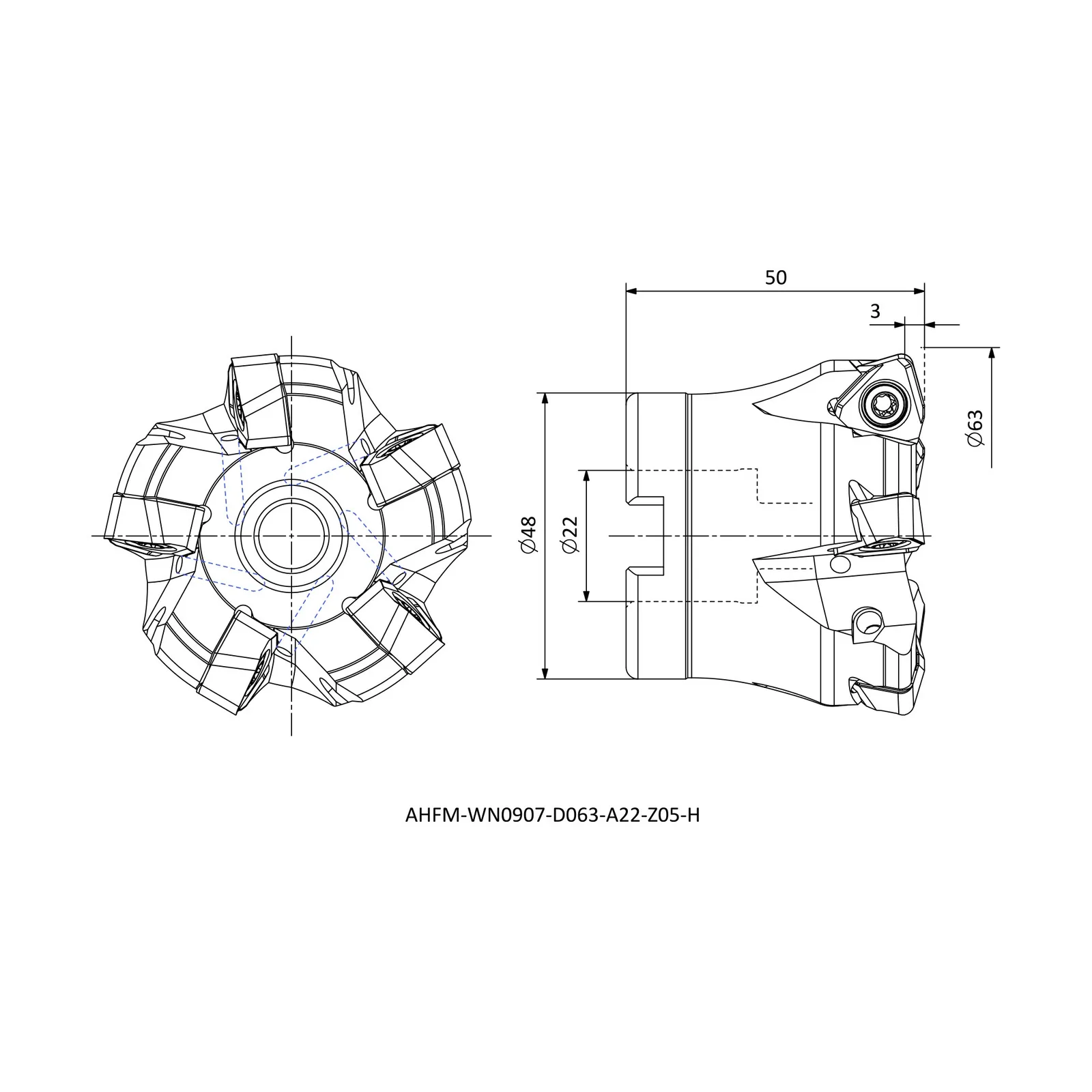 AHFM-WN0907-D063-A22-Z05-H &mdash; dimensioned drawing