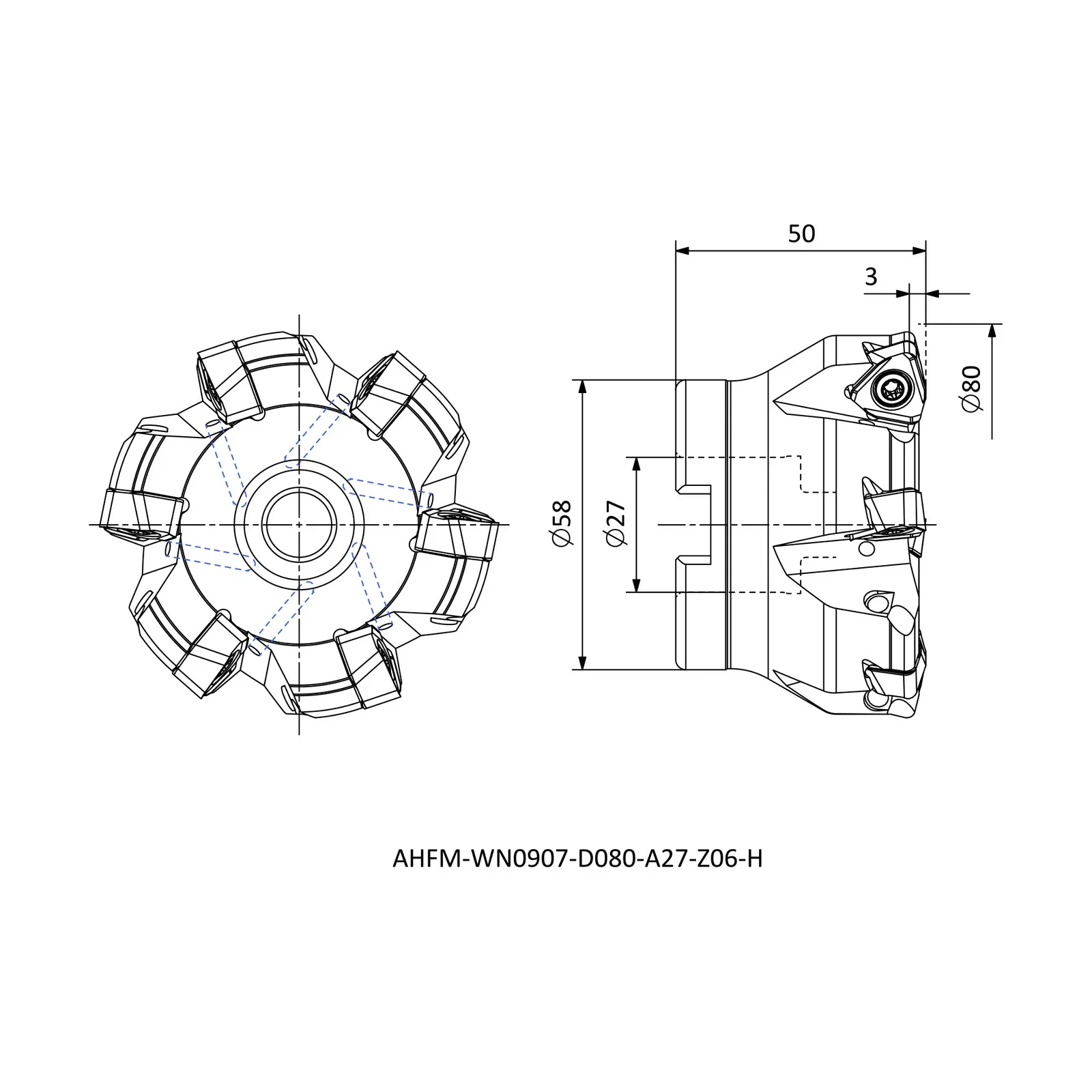 AHFM-WN0907-D080-A27-Z06-H &mdash; dimensioned drawing