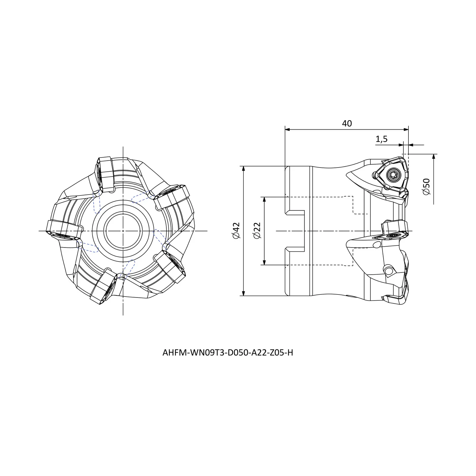 AHFM-WN09T3-D050-A22-Z05-H &mdash; dimensioned drawing
