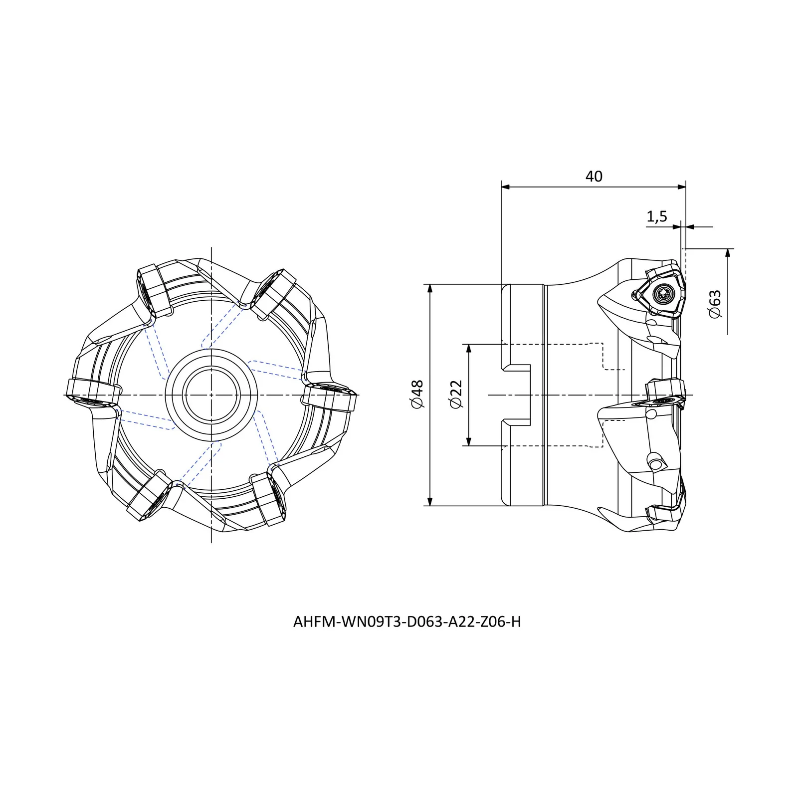 AHFM-WN09T3-D063-A22-Z06-H &mdash; dimensioned drawing