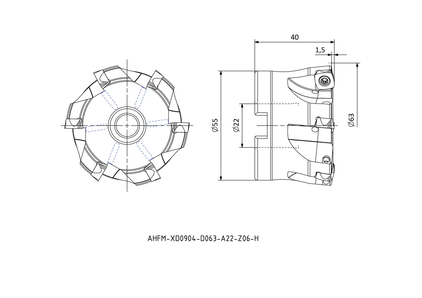 AHFM-XD0904-D063-A22-Z06-H &mdash; dimensioned drawing