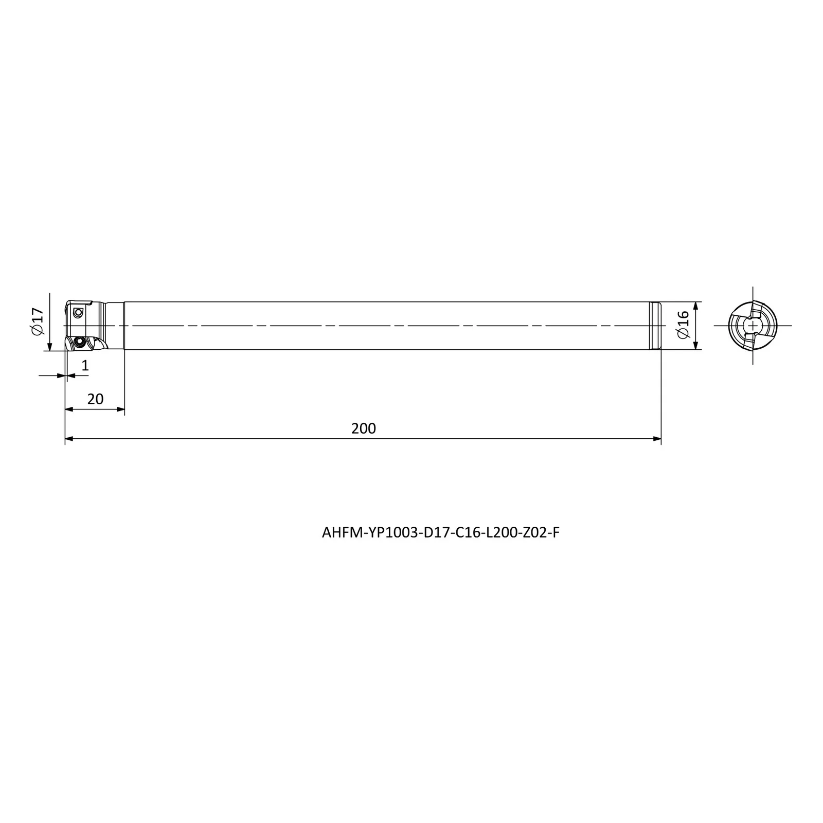 AHFM-YP1003-D17-C16-L200-Z02-F &mdash; dimensioned drawing
