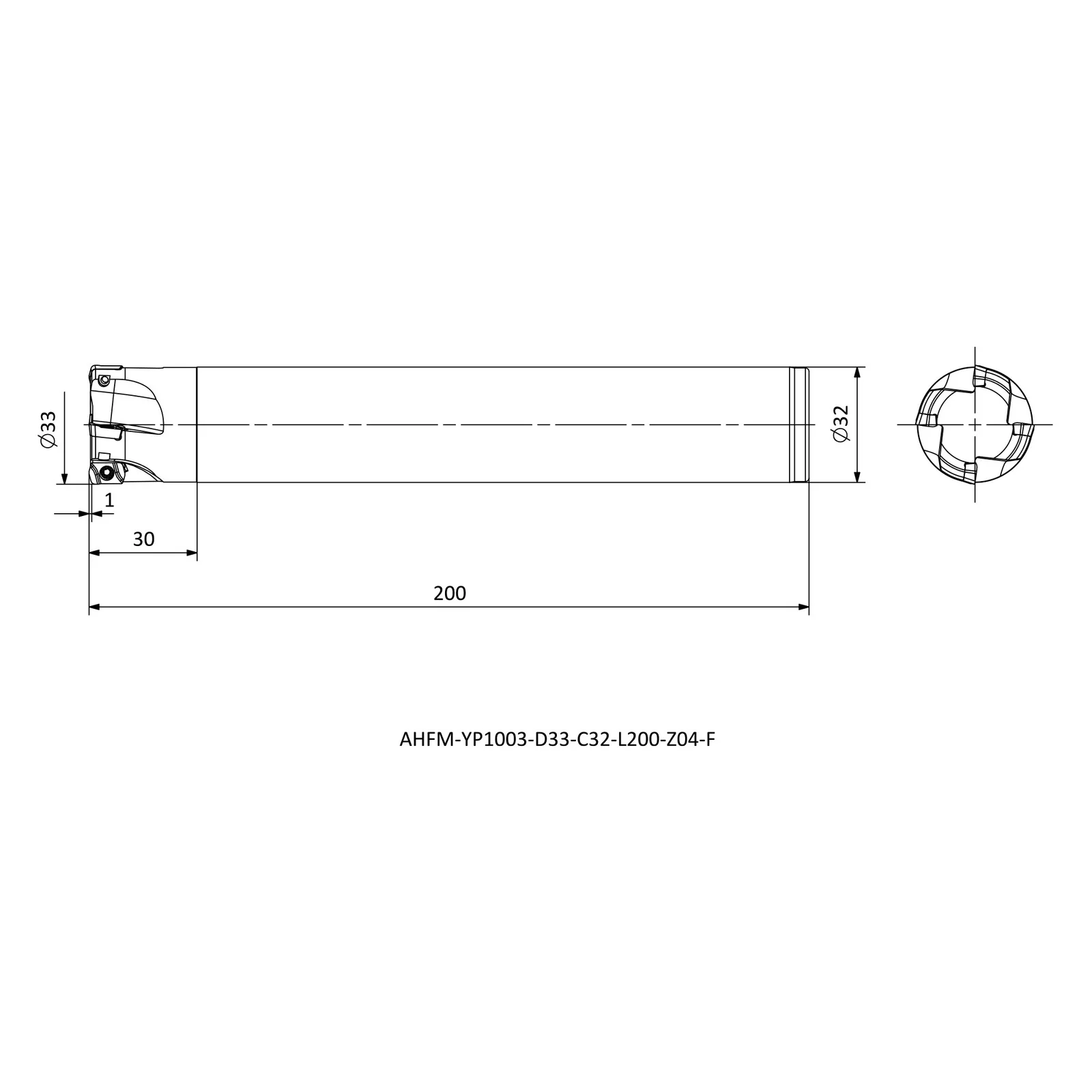 AHFM-YP1003-D33-C32-L200-Z04-F &mdash; dimensioned drawing