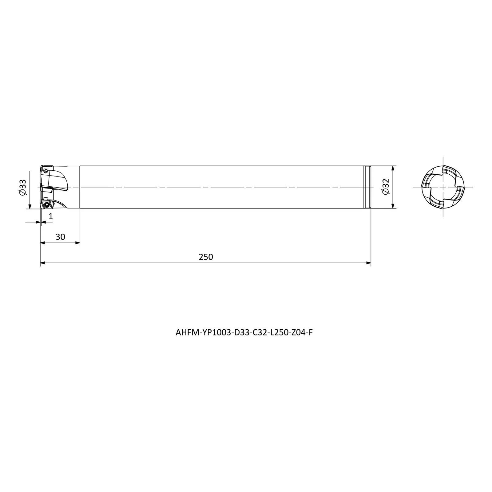 AHFM-YP1003-D33-C32-L250-Z04-F &mdash; dimensioned drawing