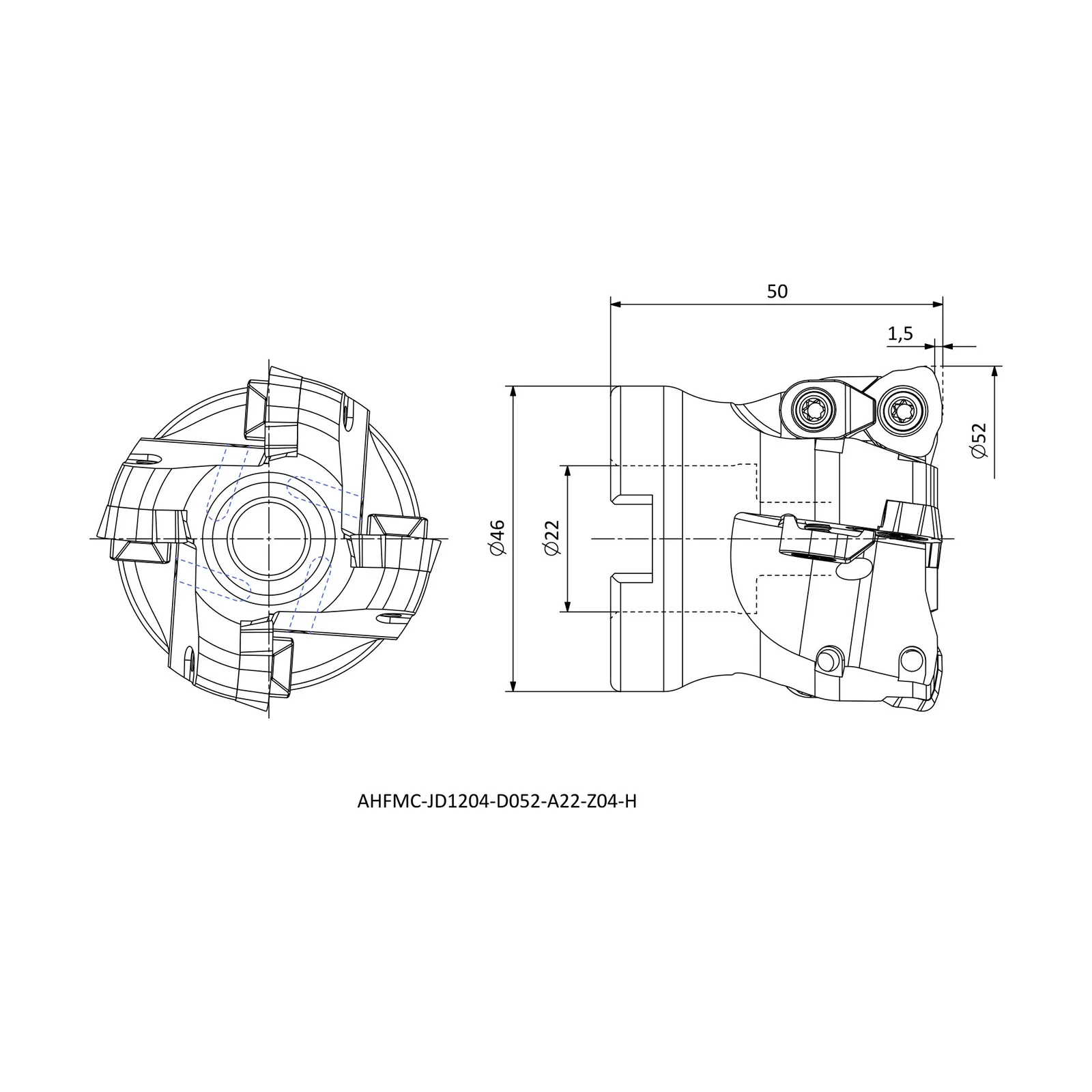 AHFMC-JD1204-D052-A22-Z04-H &mdash; dimensioned drawing