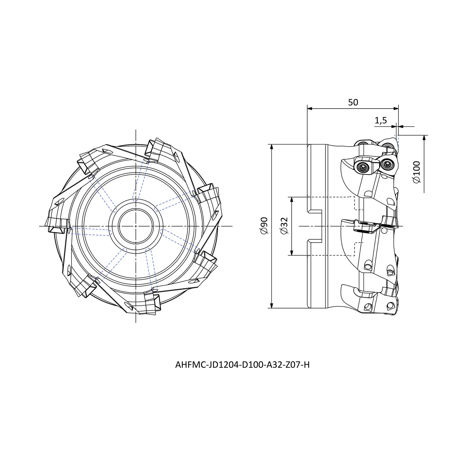 AHFMC-JD1204-D100-A32-Z07-H &mdash; dimensioned drawing