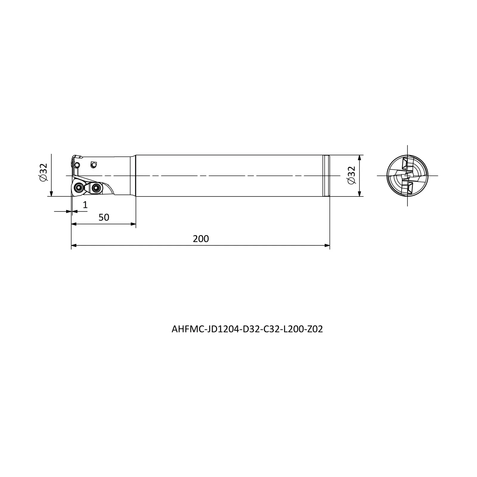 AHFMC-JD1204-D32-C32-L200-Z02 &mdash; dimensioned drawing