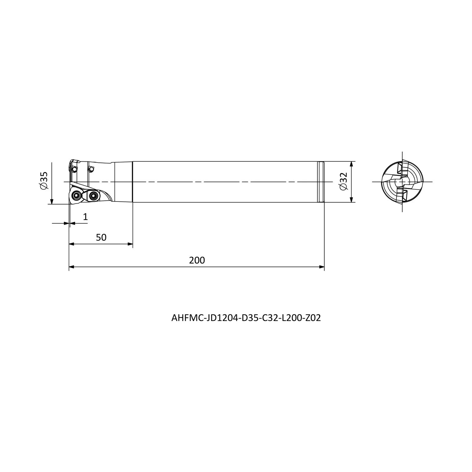 AHFMC-JD1204-D35-C32-L200-Z02 &mdash; dimensioned drawing
