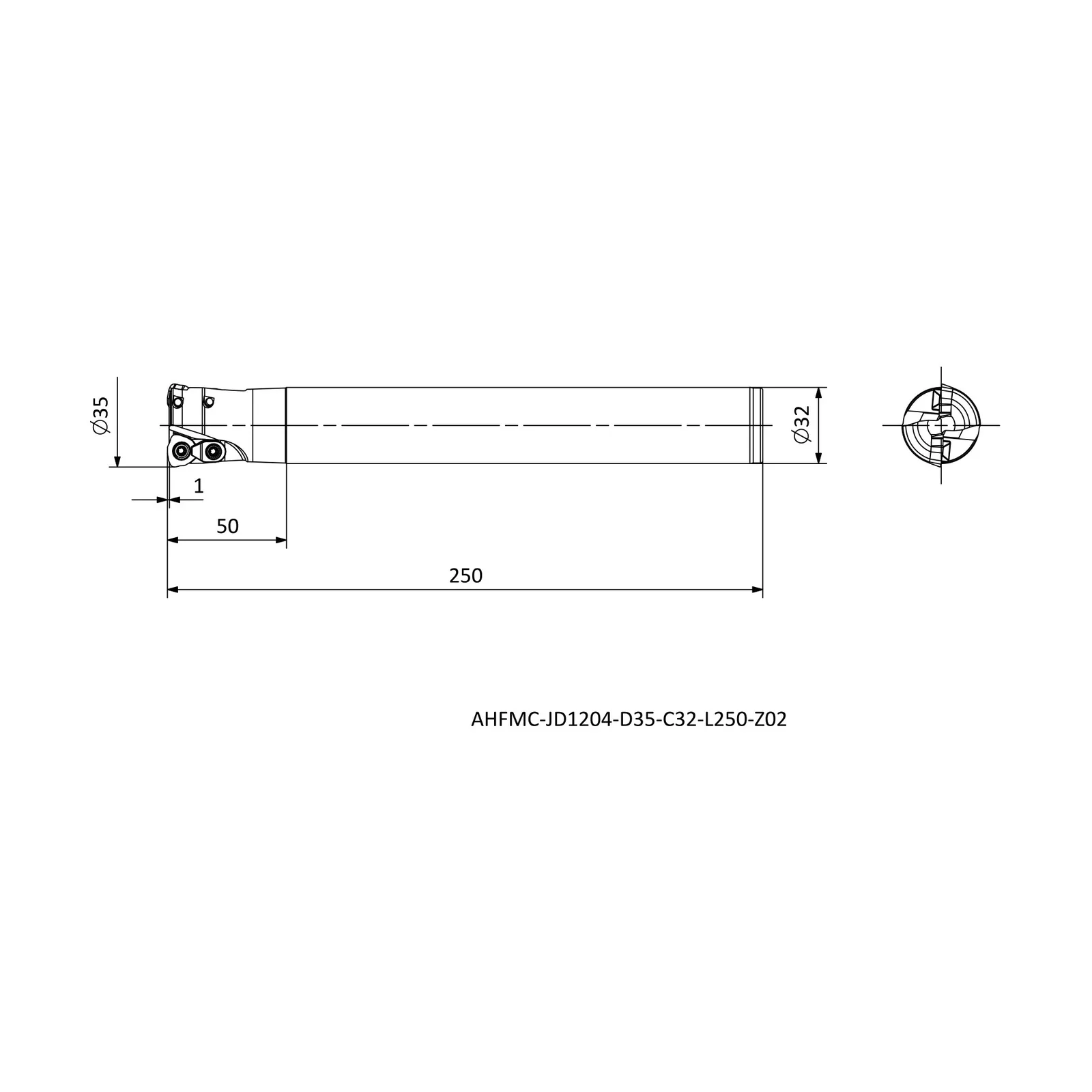 AHFMC-JD1204-D35-C32-L250-Z02 &mdash; dimensioned drawing