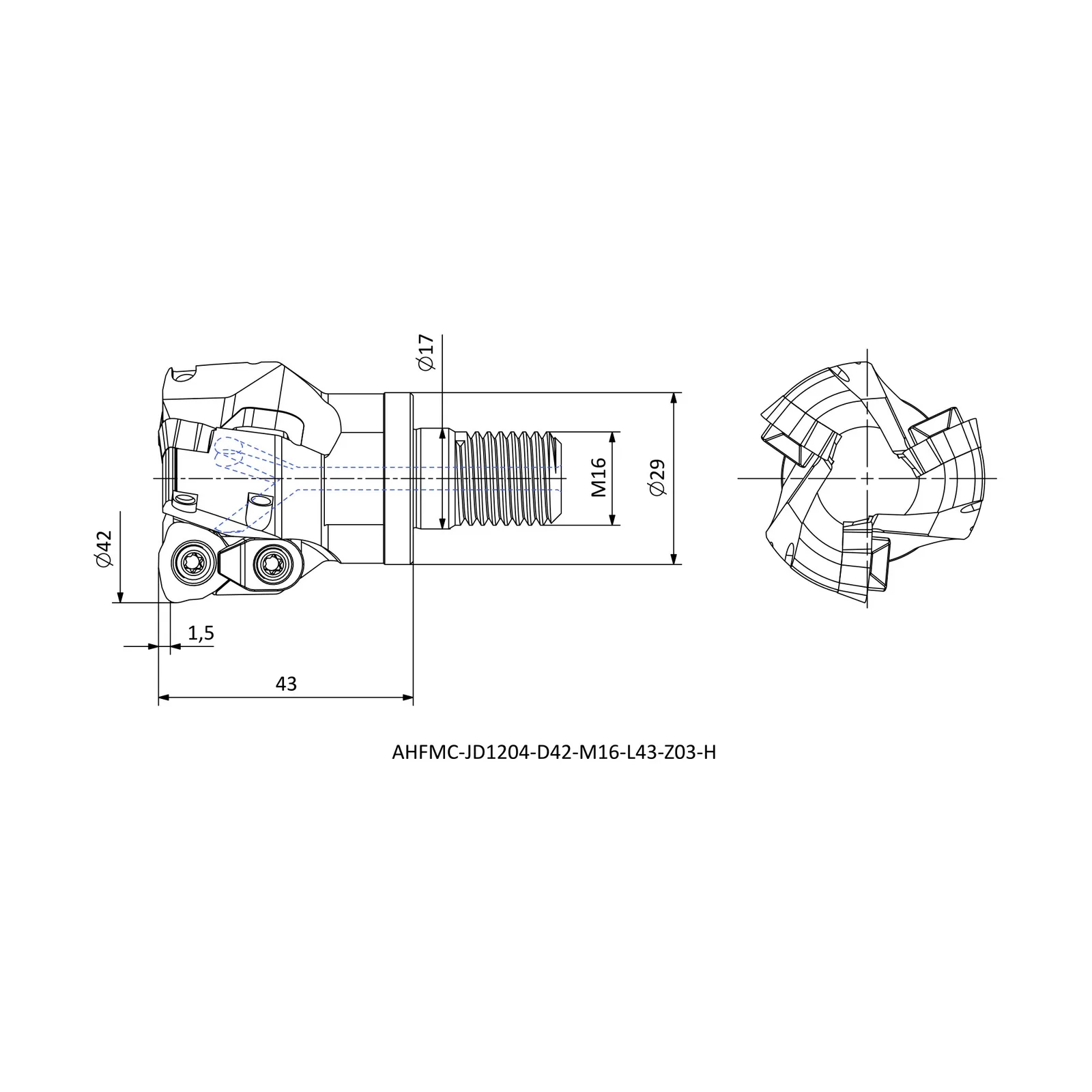 AHFMC-JD1204-D42-M16-L43-Z03-H &mdash; dimensioned drawing