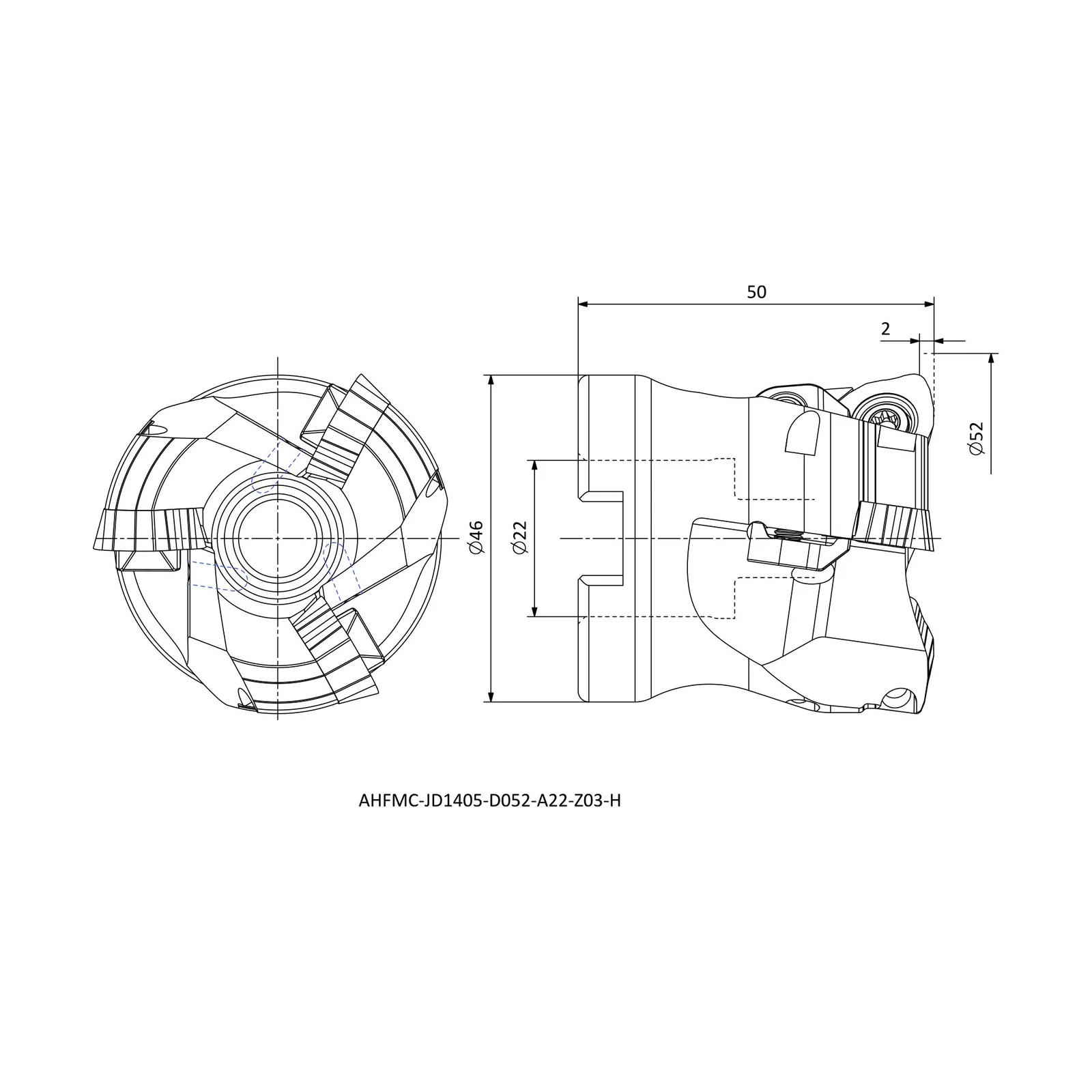 AHFMC-JD1405-D052-A22-Z03-H &mdash; dimensioned drawing