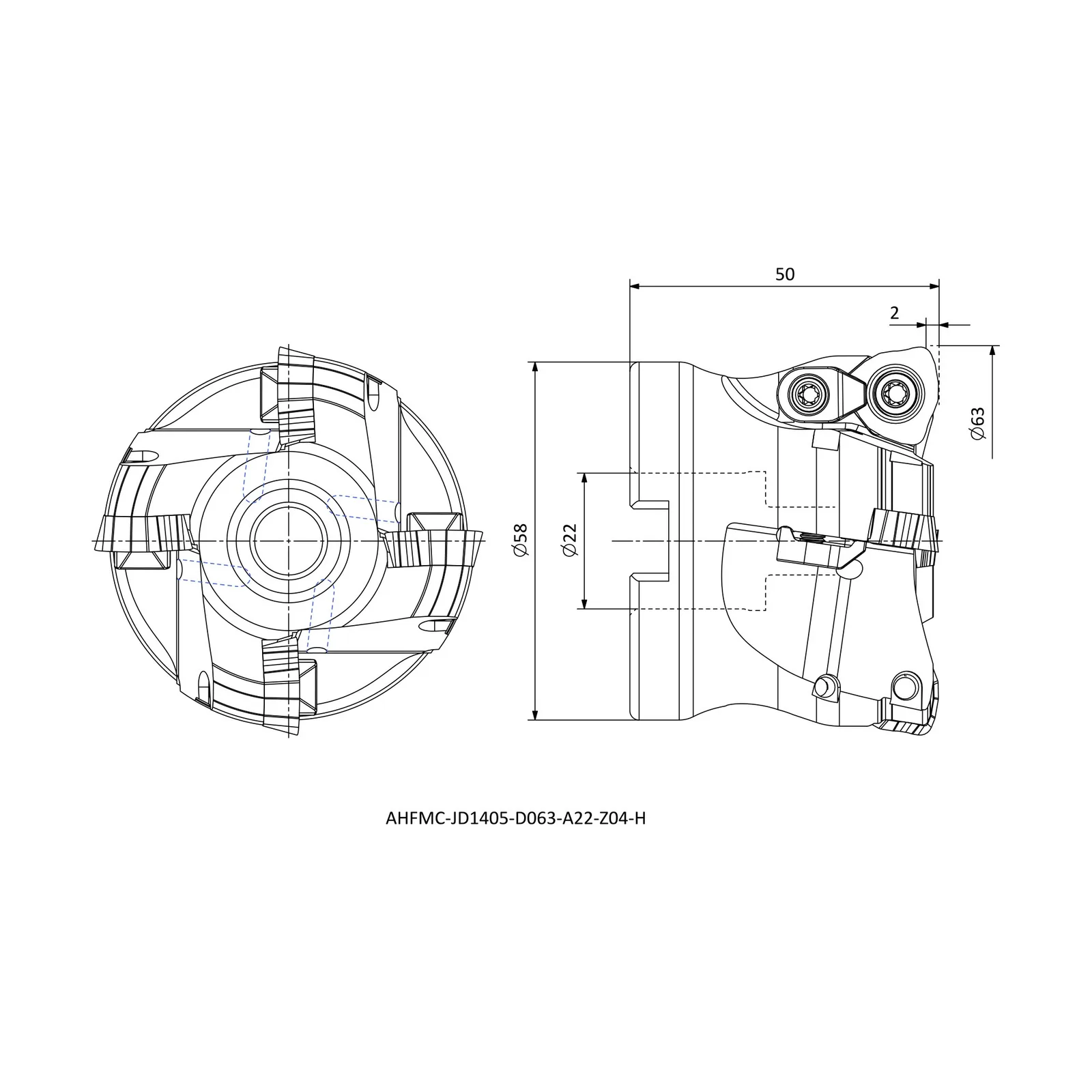 AHFMC-JD1405-D063-A22-Z04-H &mdash; dimensioned drawing