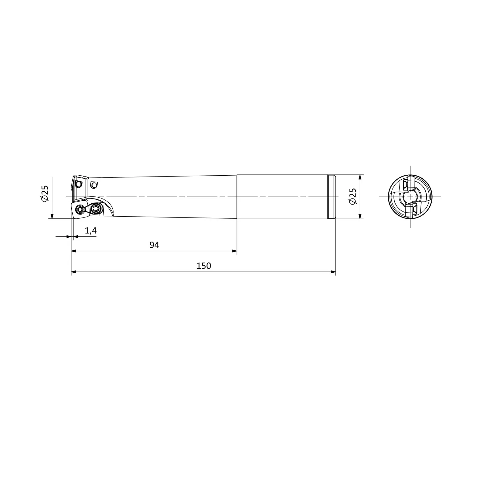 AHFMC-SD09T3-D25-C25-L150-Z02 &mdash; dimensioned drawing