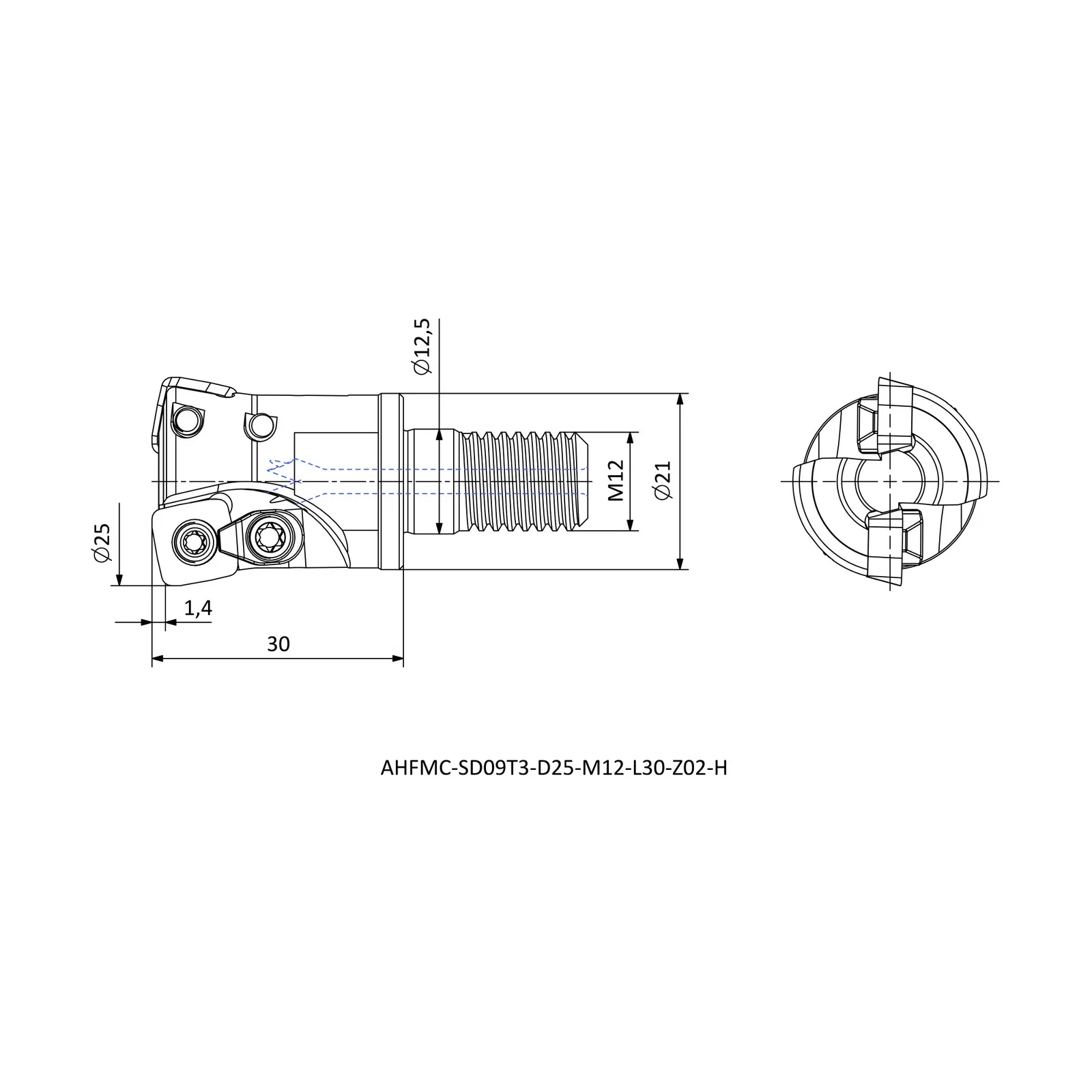 AHFMC-SD09T3-D25-M12-L30-Z02-H &mdash; dimensioned drawing