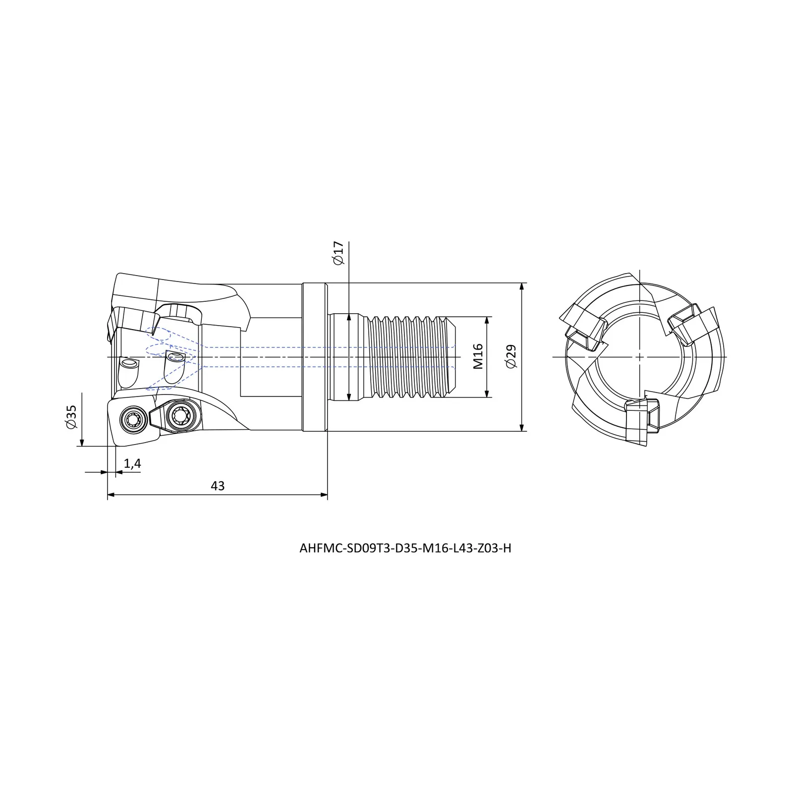 AHFMC-SD09T3-D35-M16-L43-Z03-H &mdash; dimensioned drawing