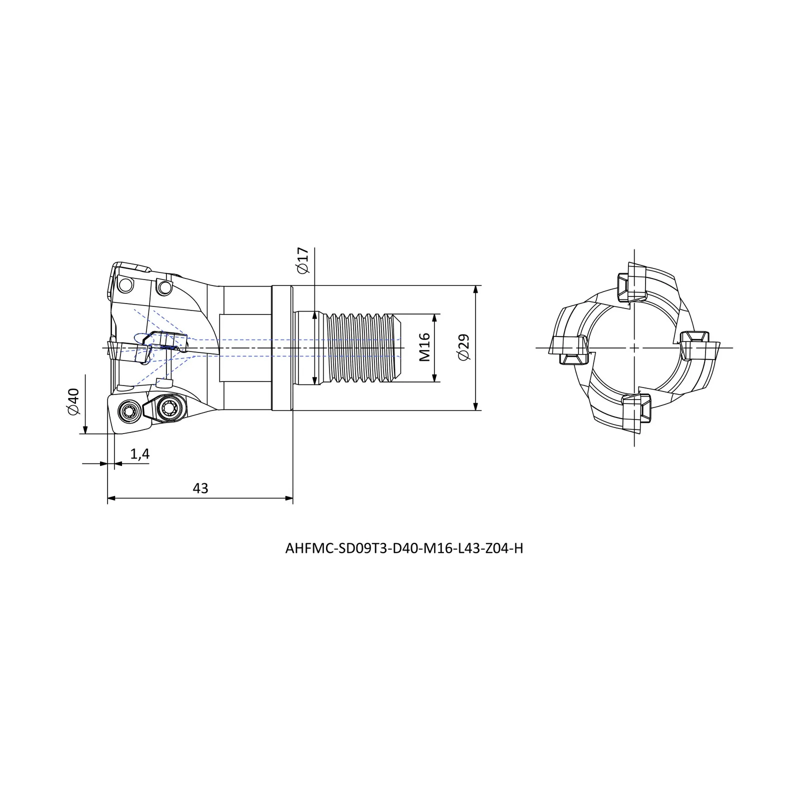 AHFMC-SD09T3-D40-M16-L43-Z04-H &mdash; dimensioned drawing