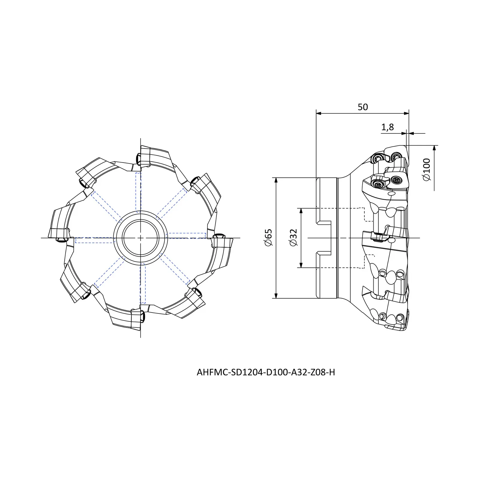 AHFMC-SD1204-D100-A32-Z08-H &mdash; dimensioned drawing