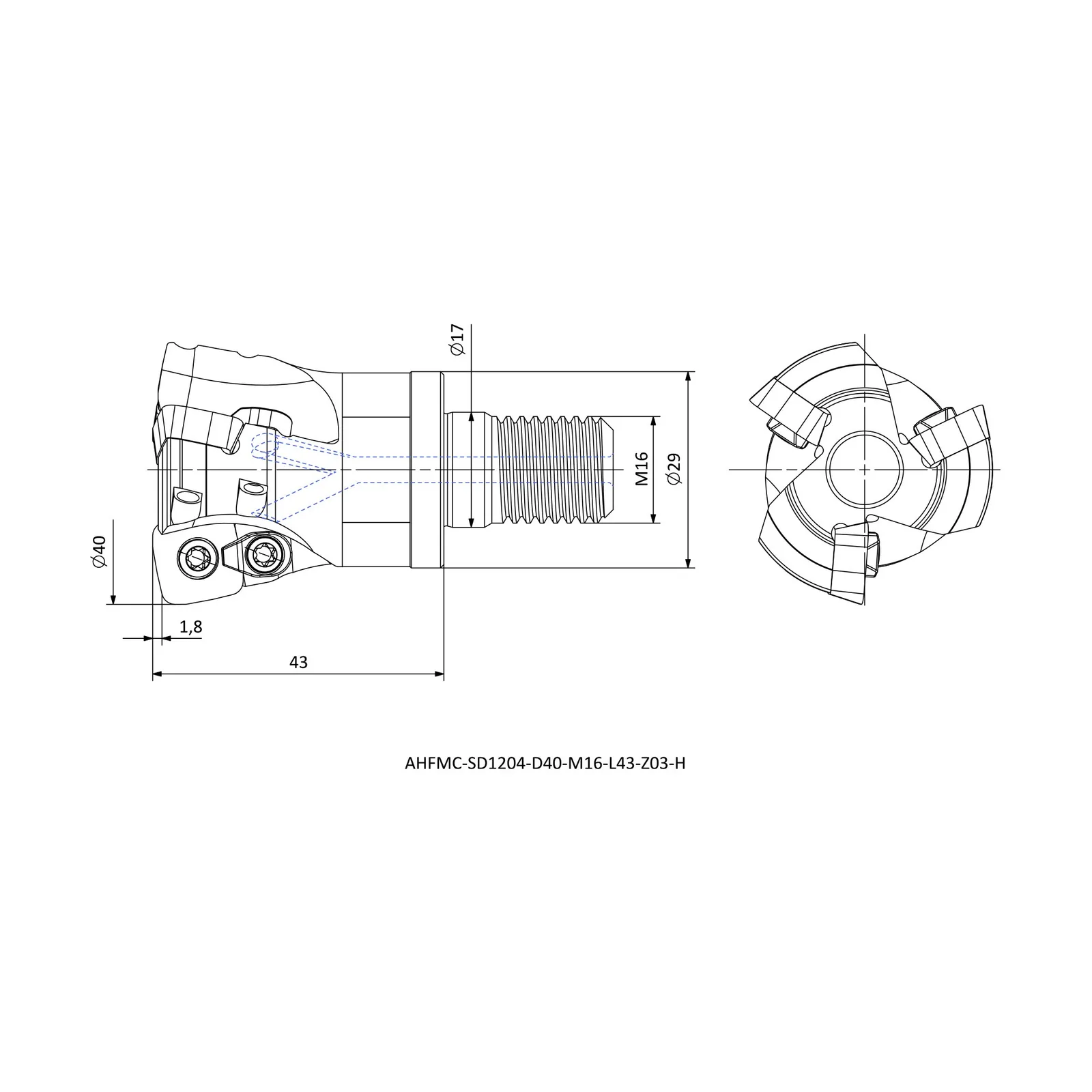 AHFMC-SD1204-D40-M16-L43-Z03-H &mdash; dimensioned drawing