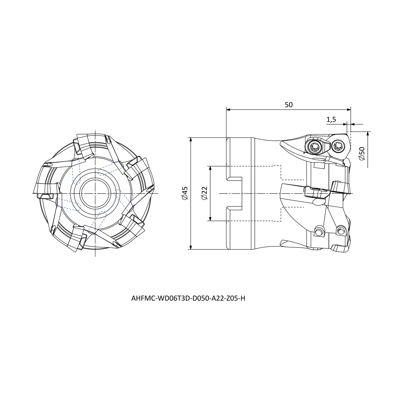 AHFMC-WD06T3D-D050-A22-Z05-H &mdash; dimensioned drawing