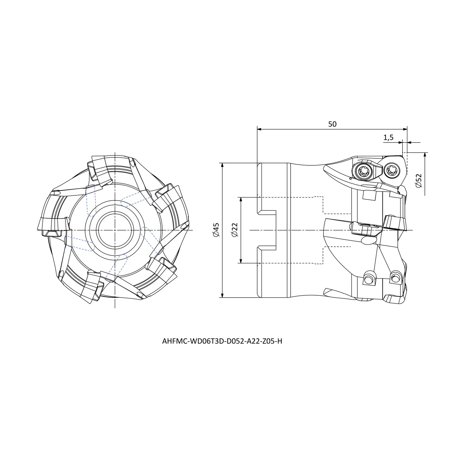 AHFMC-WD06T3D-D052-A22-Z05-H &mdash; dimensioned drawing