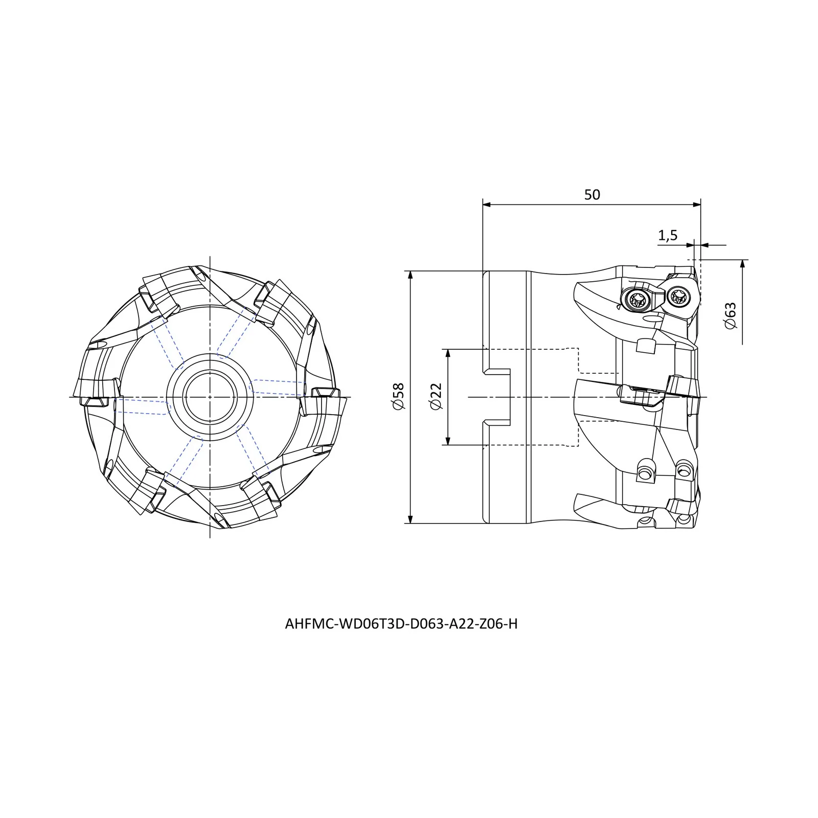 AHFMC-WD06T3D-D063-A22-Z06-H &mdash; dimensioned drawing
