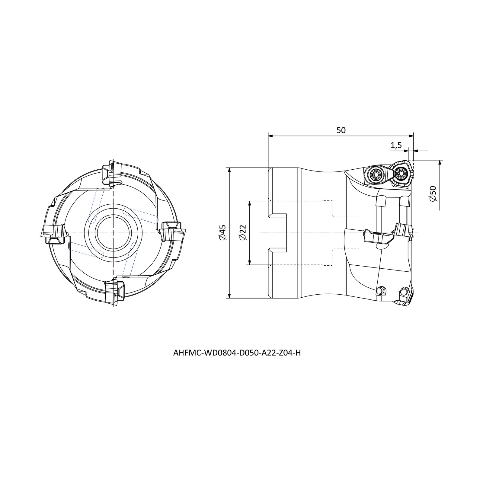 AHFMC-WD0804-D050-A22-Z04-H &mdash; dimensioned drawing