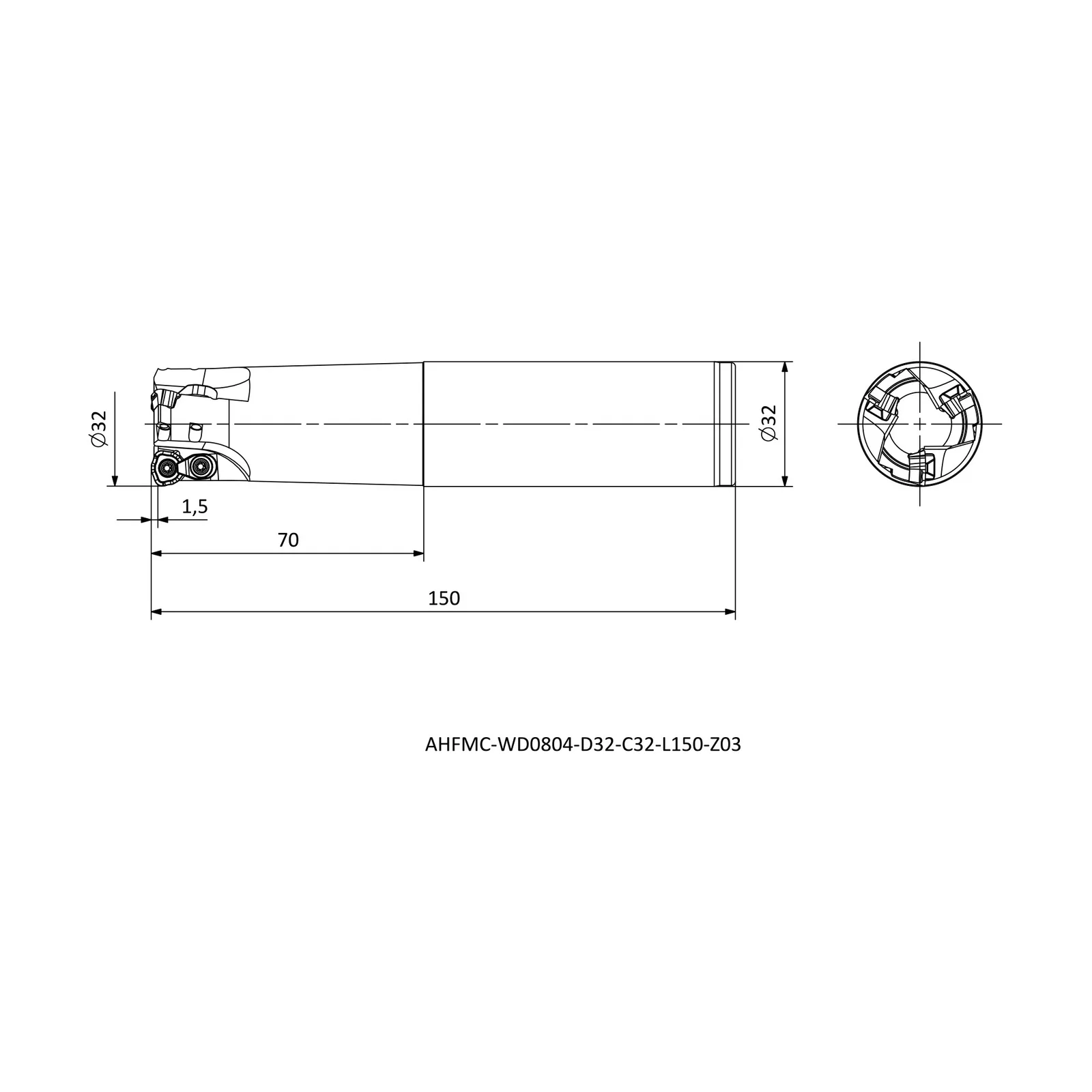 AHFMC-WD0804-D32-C32-L150-Z03 &mdash; dimensioned drawing