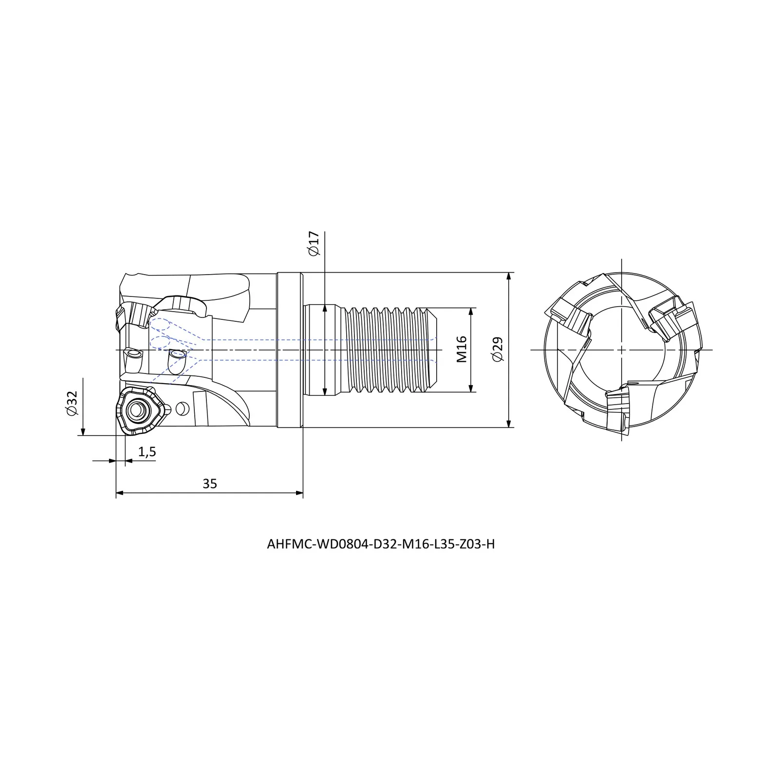 AHFMC-WD0804-D32-M16-L35-Z03-H &mdash; dimensioned drawing