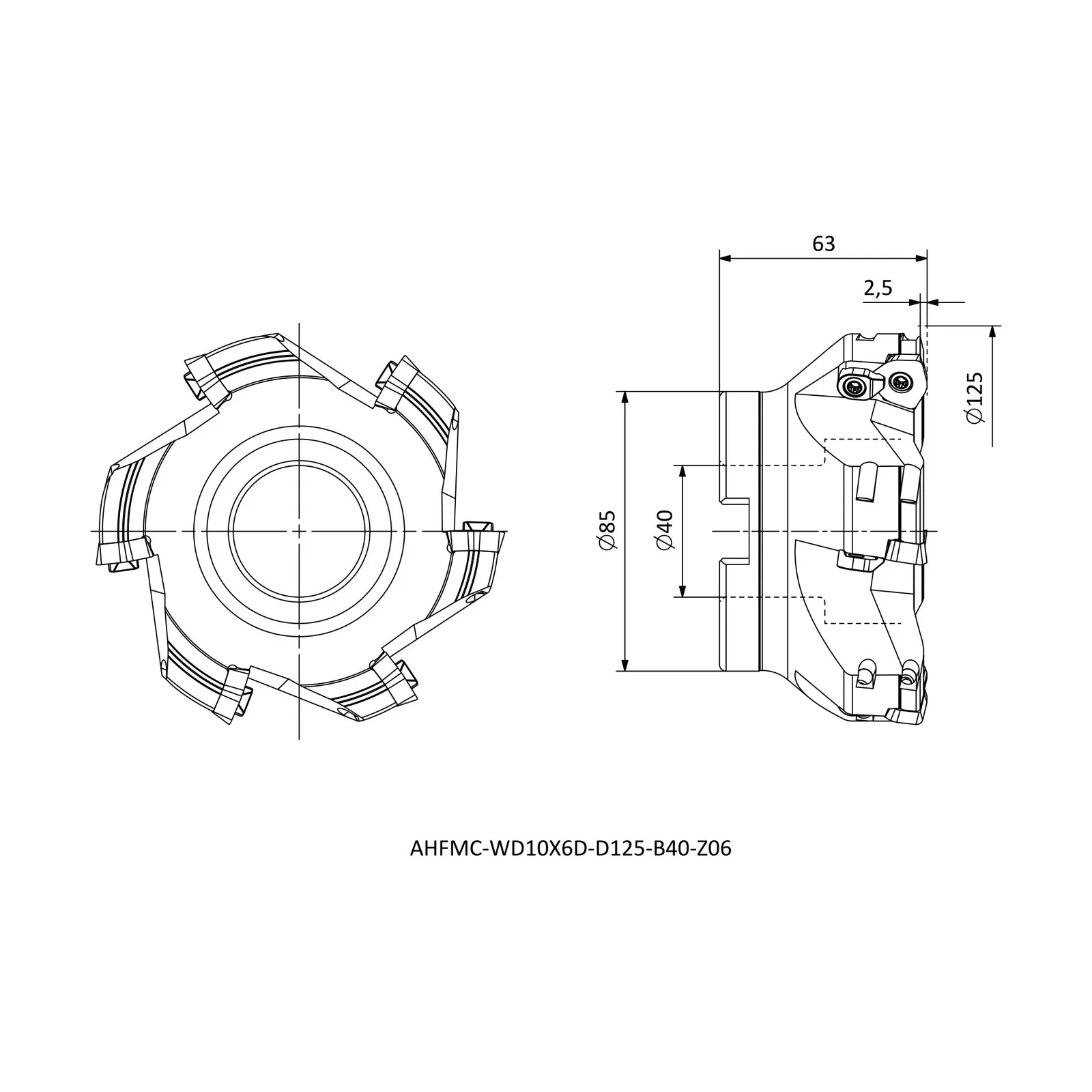 AHFMC-WD10X6D-D125-B40-Z06 &mdash; dimensioned drawing