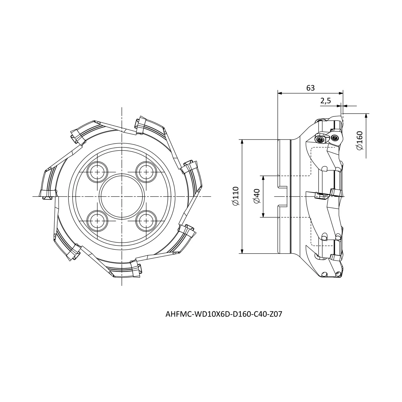 AHFMC-WD10X6D-D160-C40-Z07 &mdash; dimensioned drawing