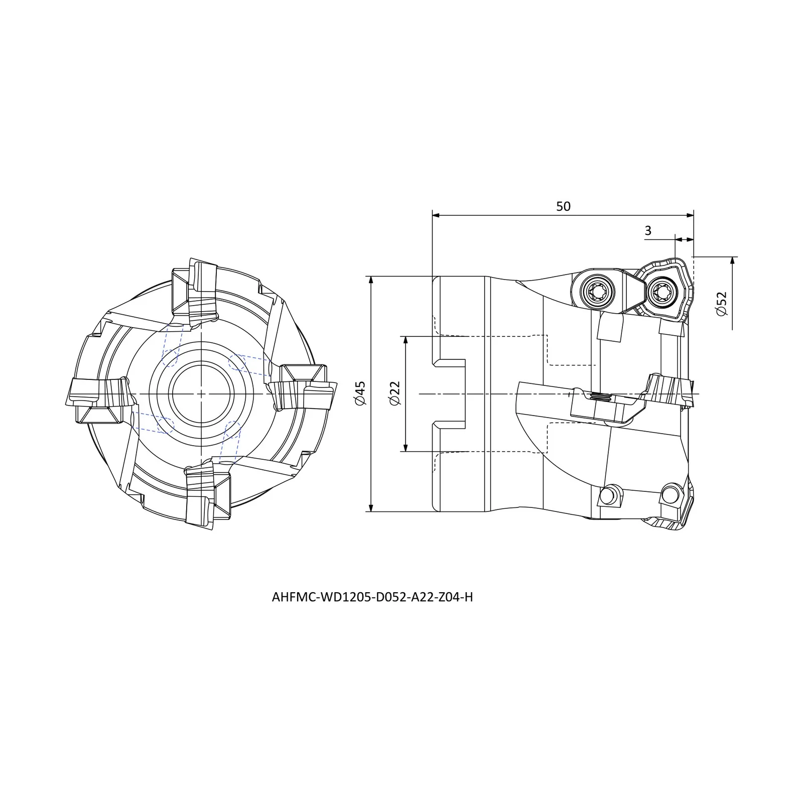 AHFMC-WD1205-D052-A22-Z04-H &mdash; dimensioned drawing