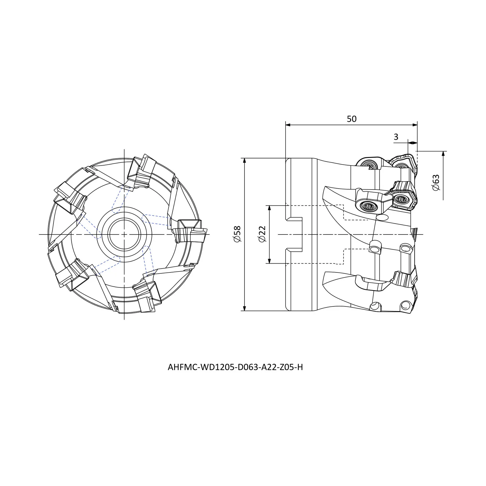 AHFMC-WD1205-D063-A22-Z05-H &mdash; dimensioned drawing