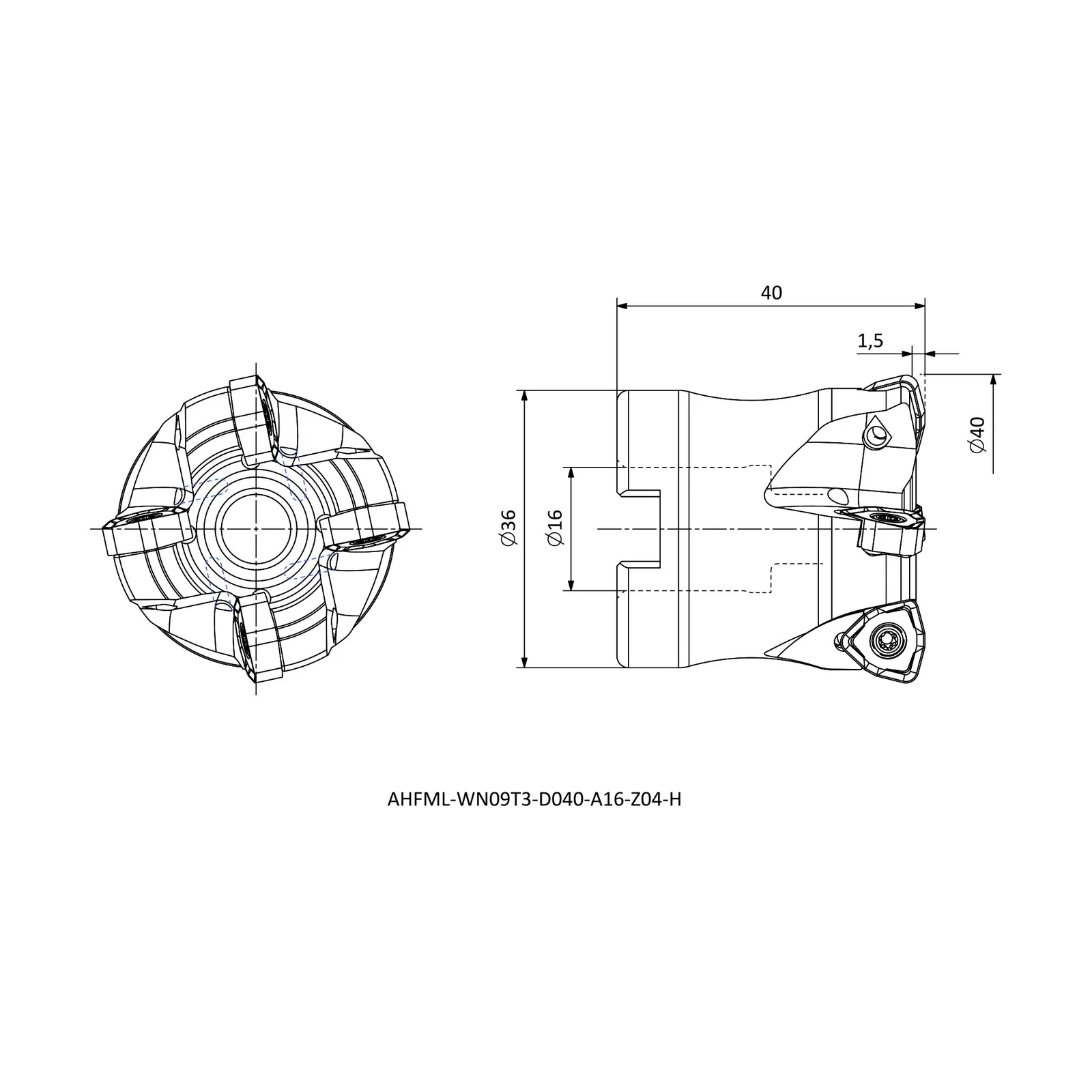 AHFML-WN09T3-D040-A16-Z04-H &mdash; dimensioned drawing