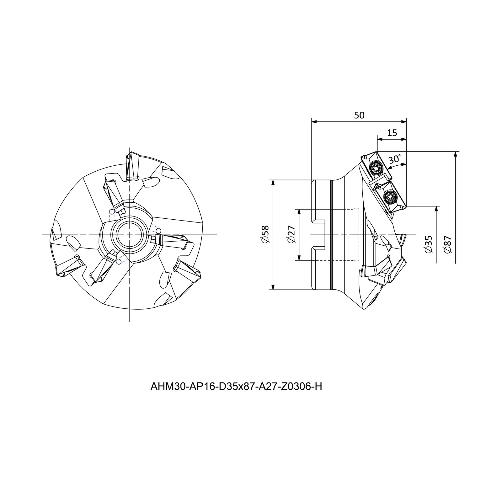AHM30-AP16-D35x87-A27-Z0306-H &mdash; dimensioned drawing