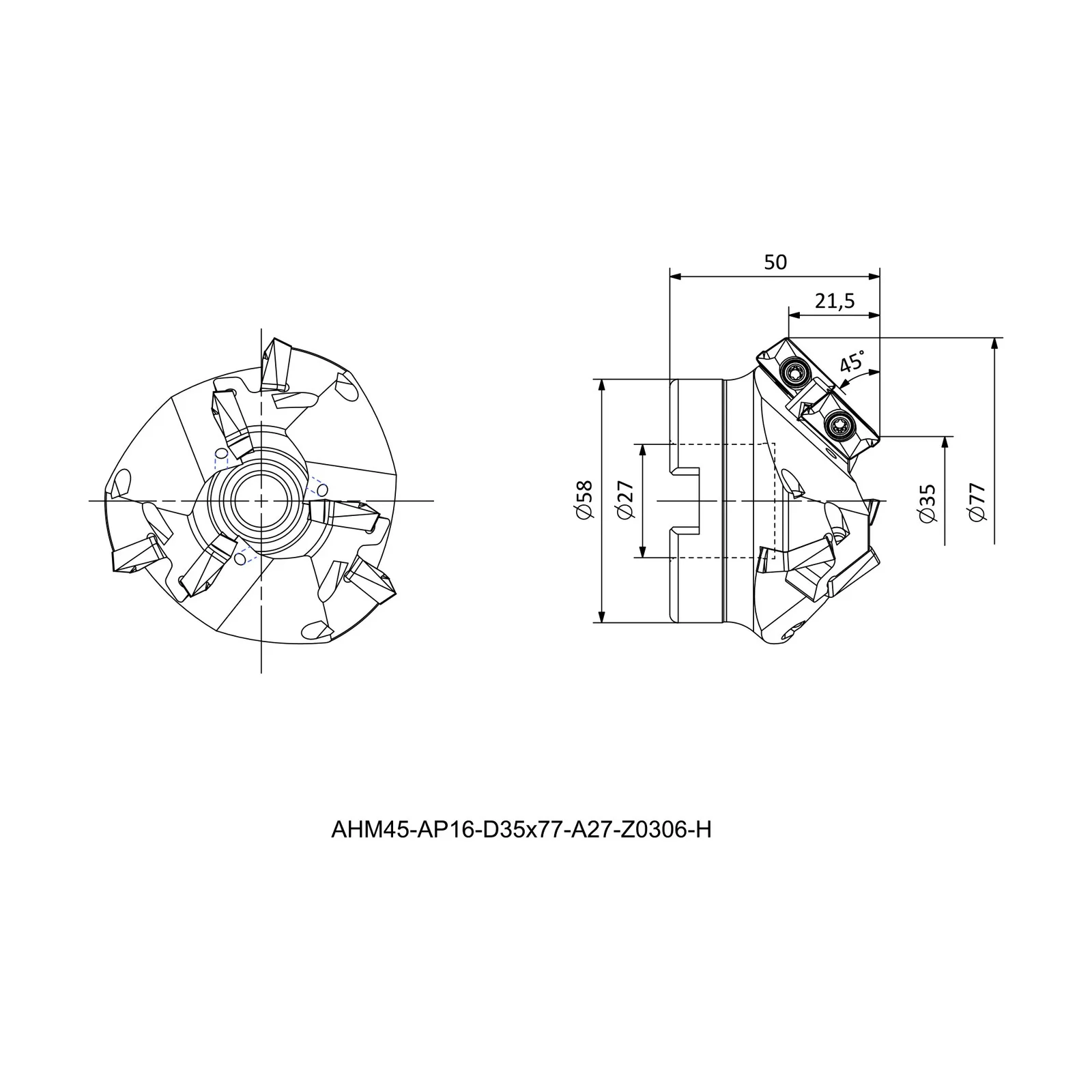 AHM45-AP16-D35x77-A27-Z0306-H &mdash; dimensioned drawing