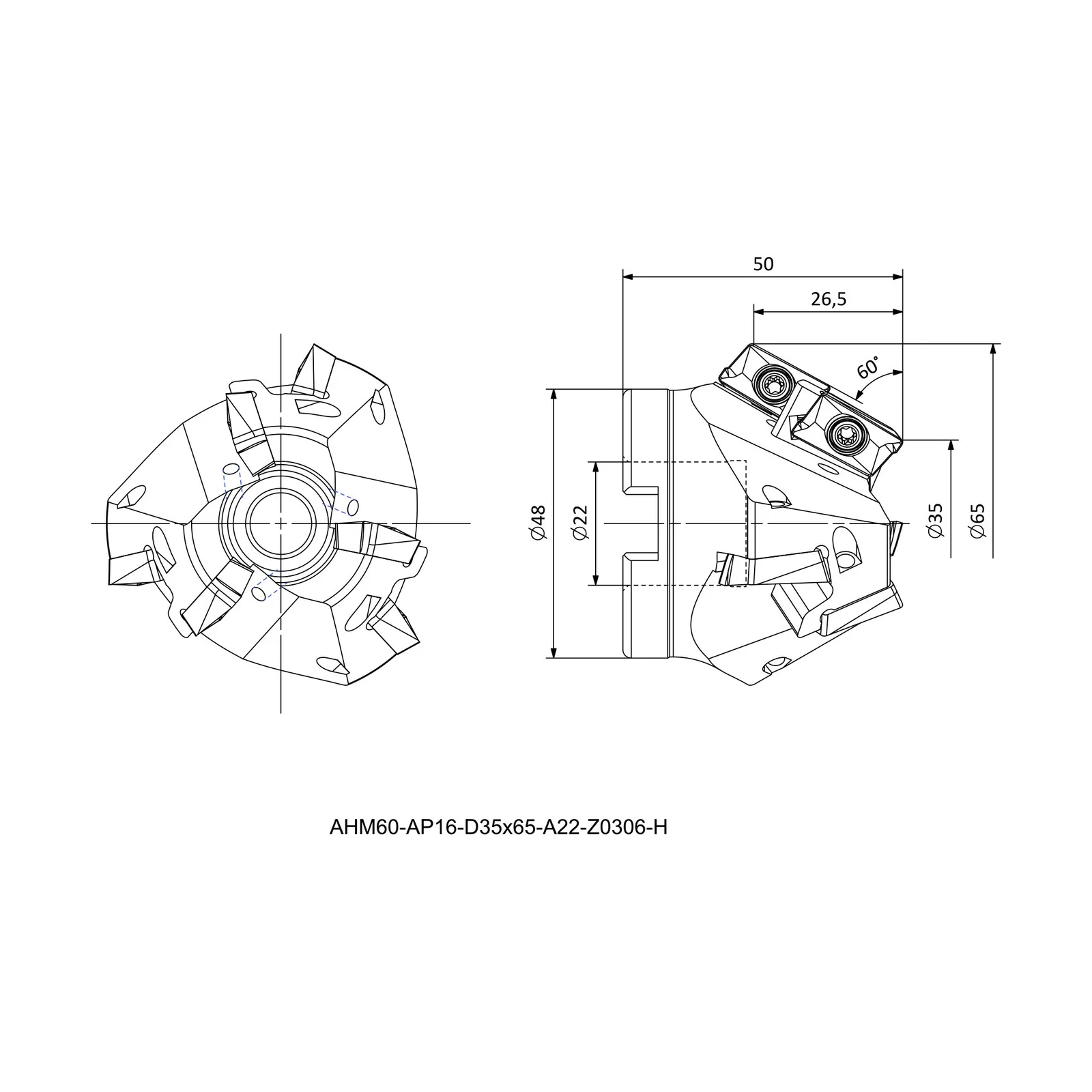 AHM60-AP16-D35x65-A22-Z0306-H &mdash; dimensioned drawing