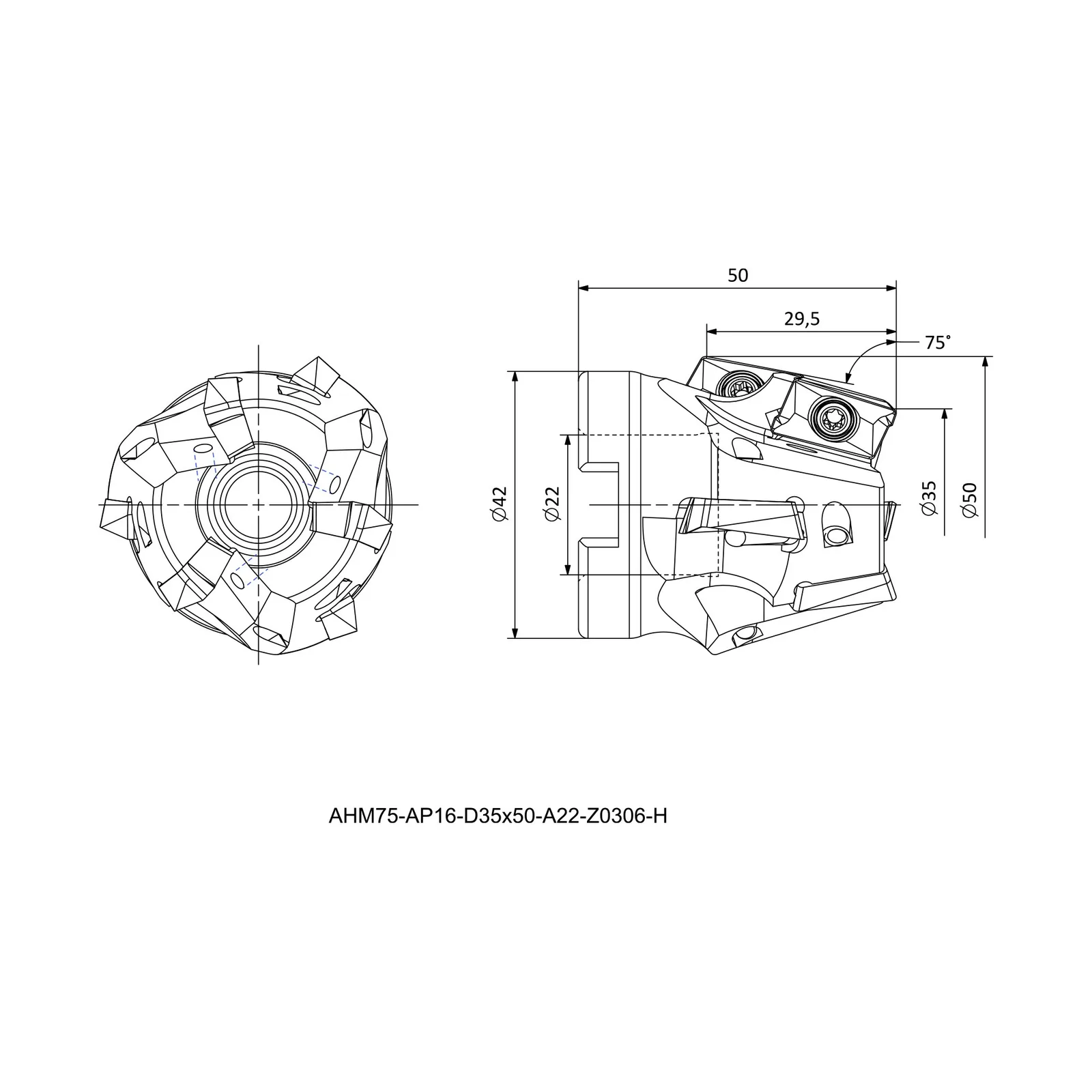 AHM75-AP16-D35x50-A22-Z0306-H &mdash; dimensioned drawing