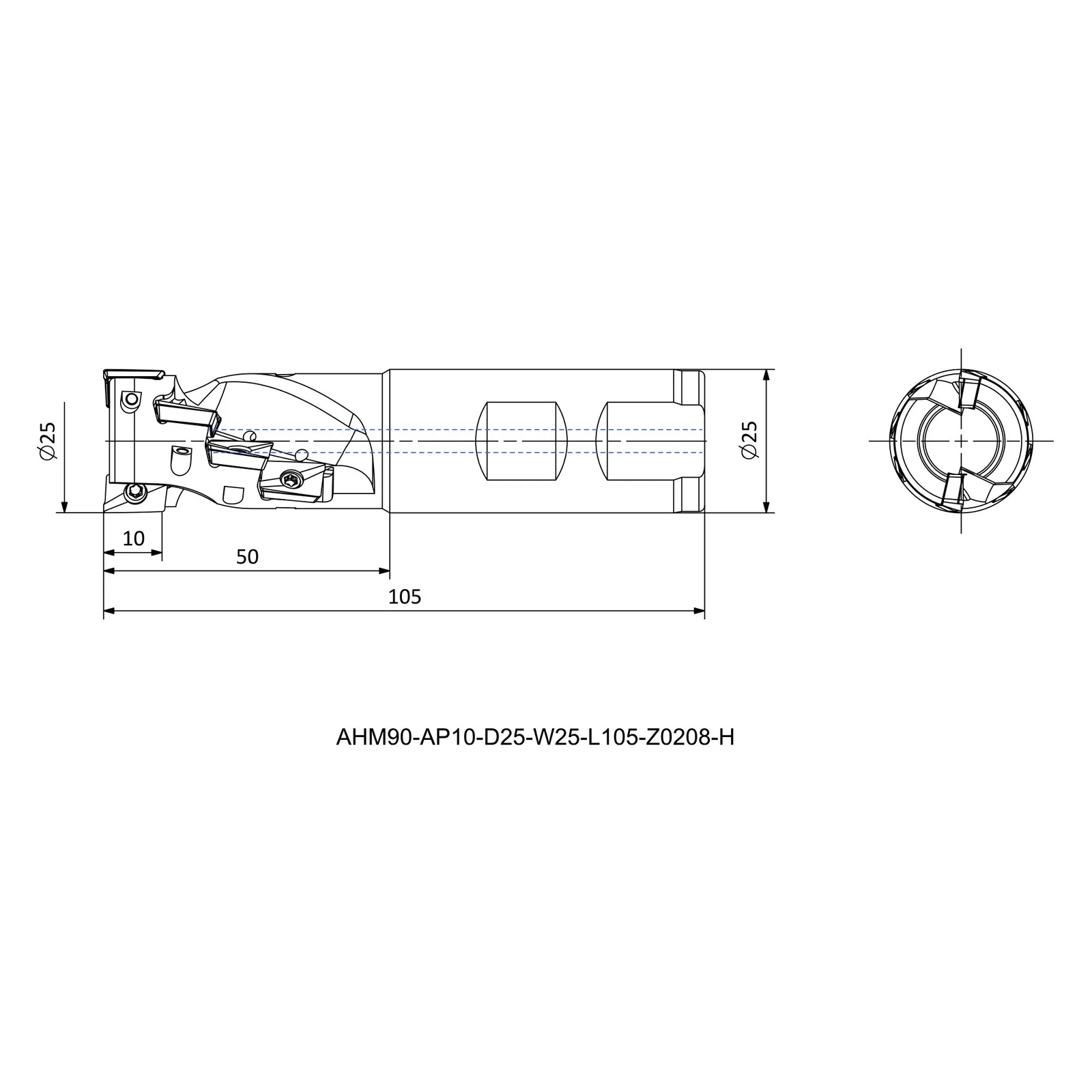 AHM90-AP10-D25-W25-L105-Z0208-H &mdash; dimensioned drawing