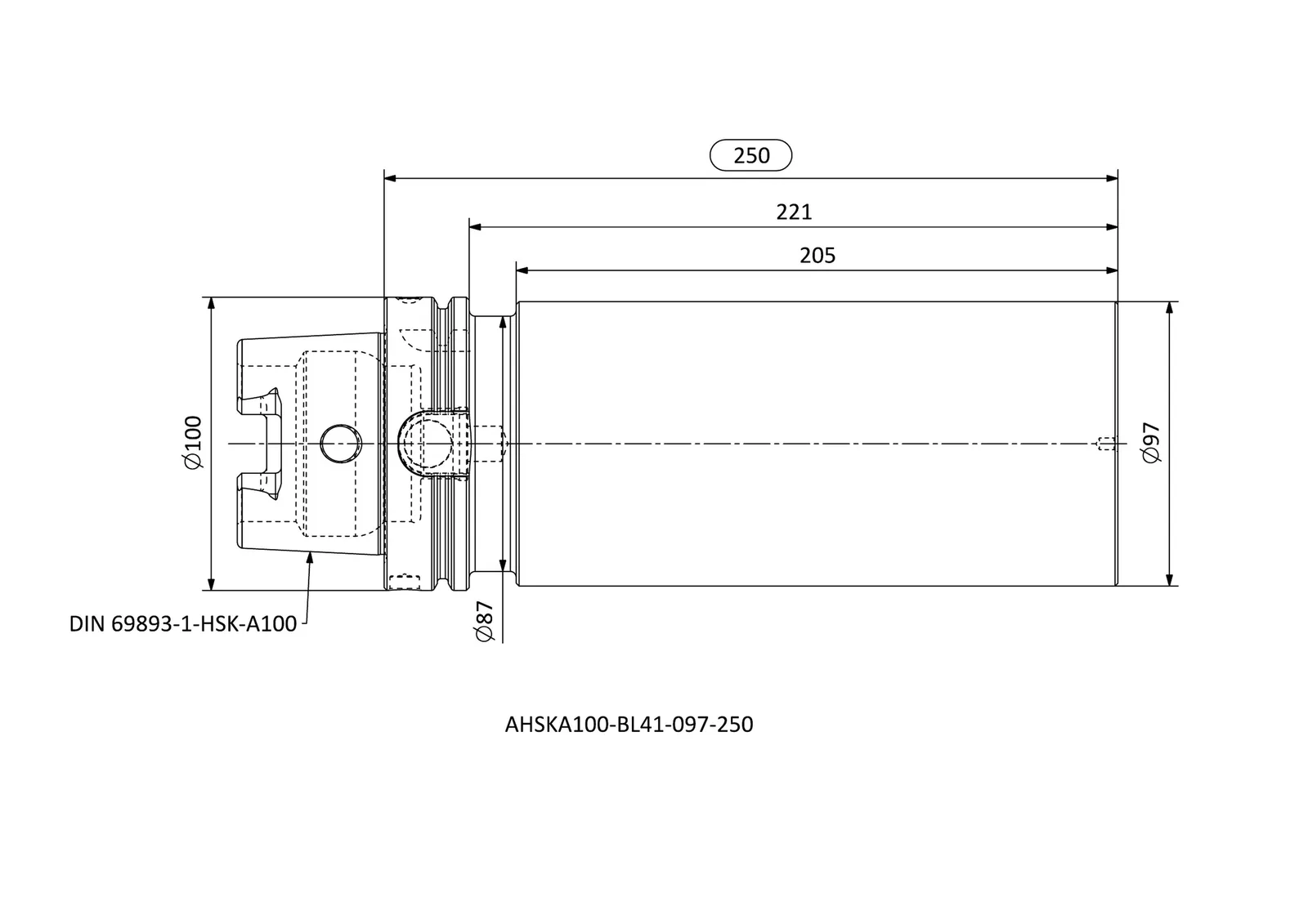 AHSKA100-BL41-097-250 &mdash; dimensioned drawing