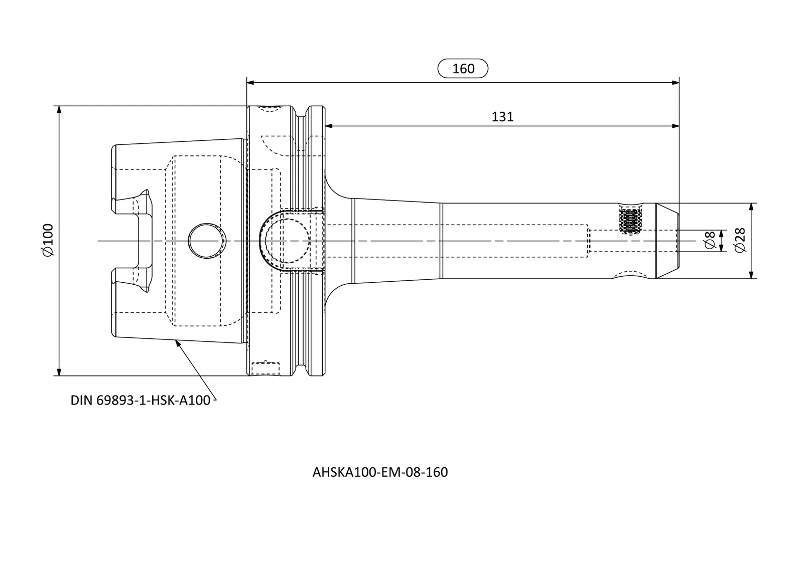 AHSKA100-EM-08-160 &mdash; dimensioned drawing