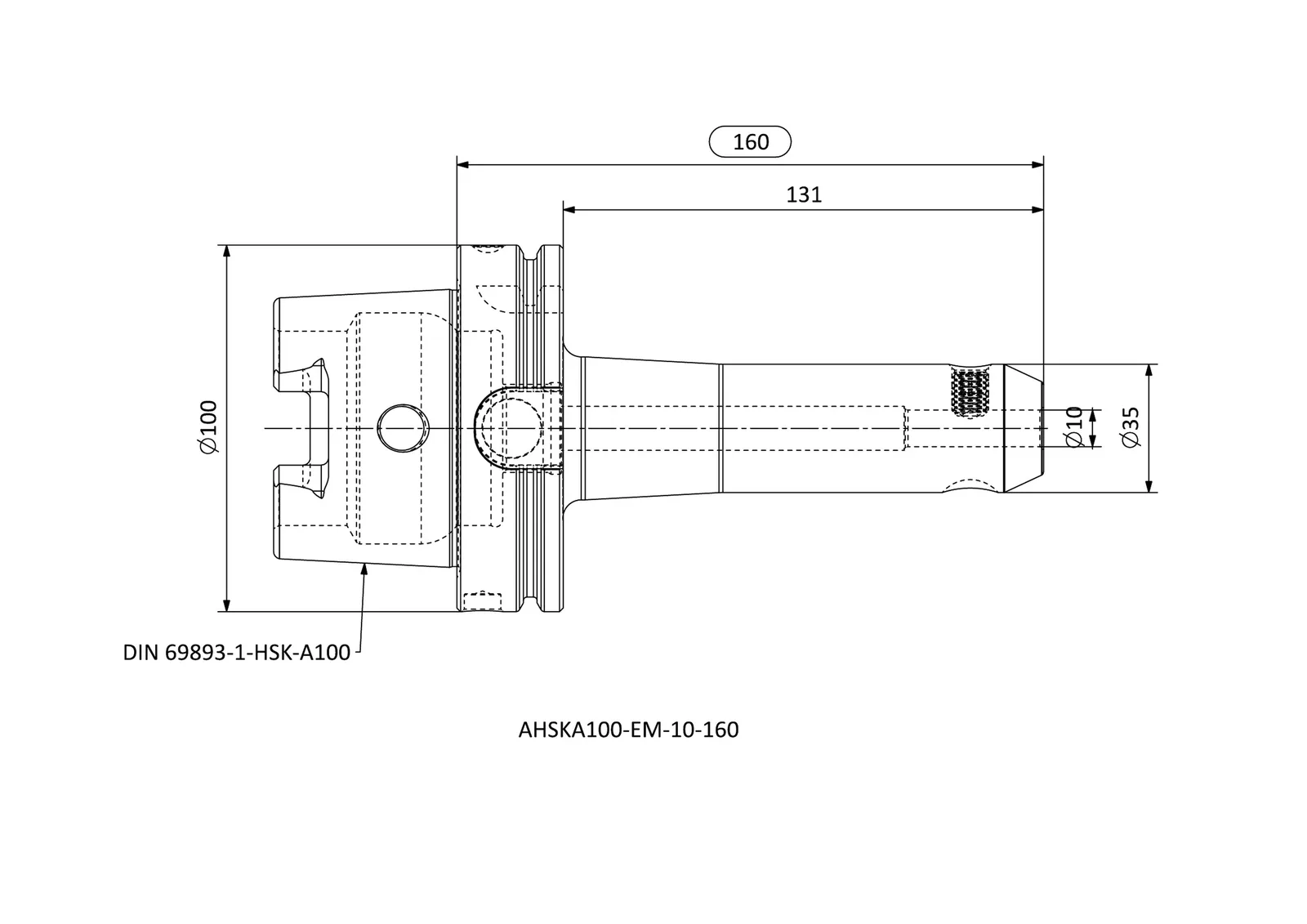 AHSKA100-EM-10-160 &mdash; dimensioned drawing