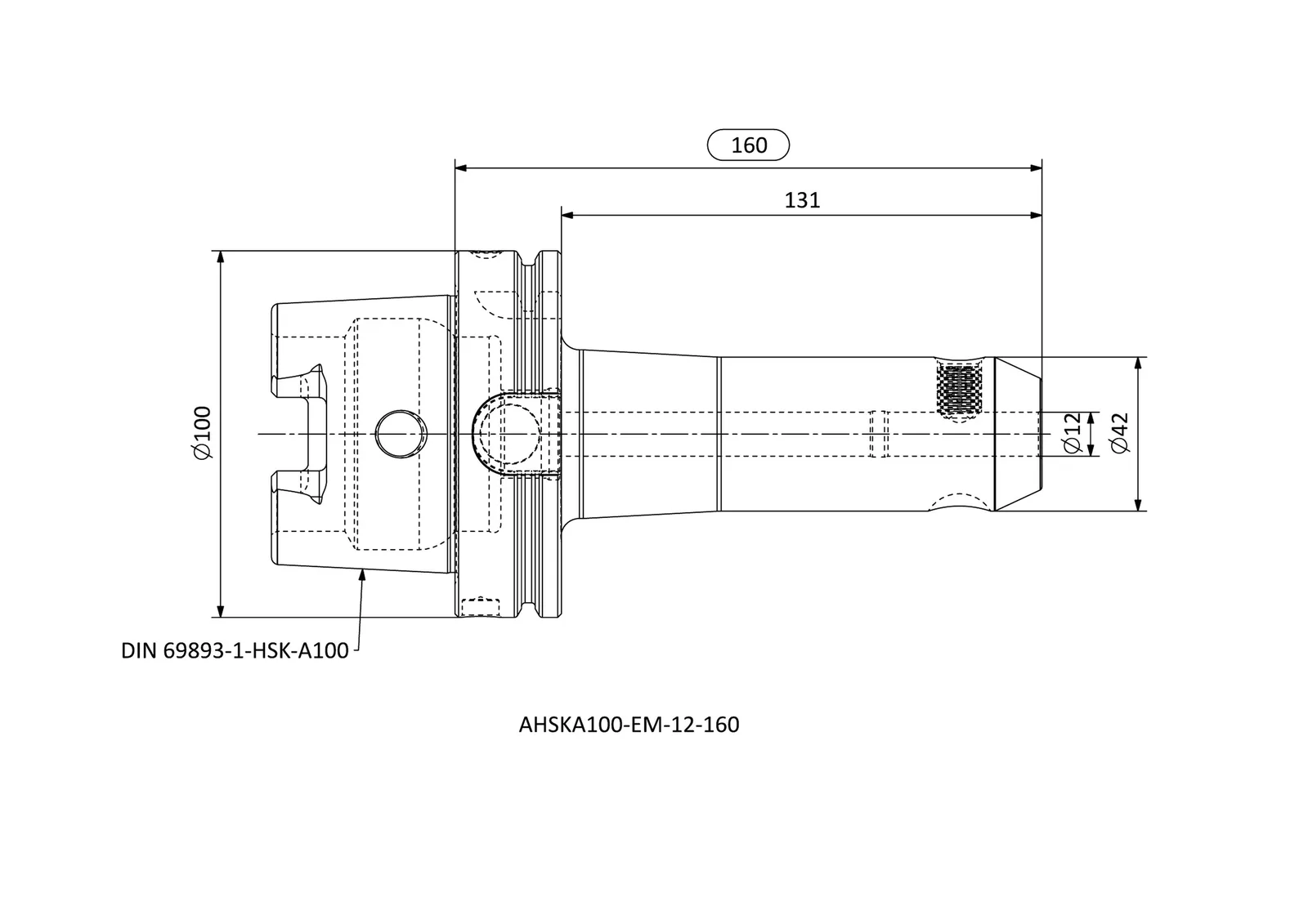 AHSKA100-EM-12-160 &mdash; dimensioned drawing