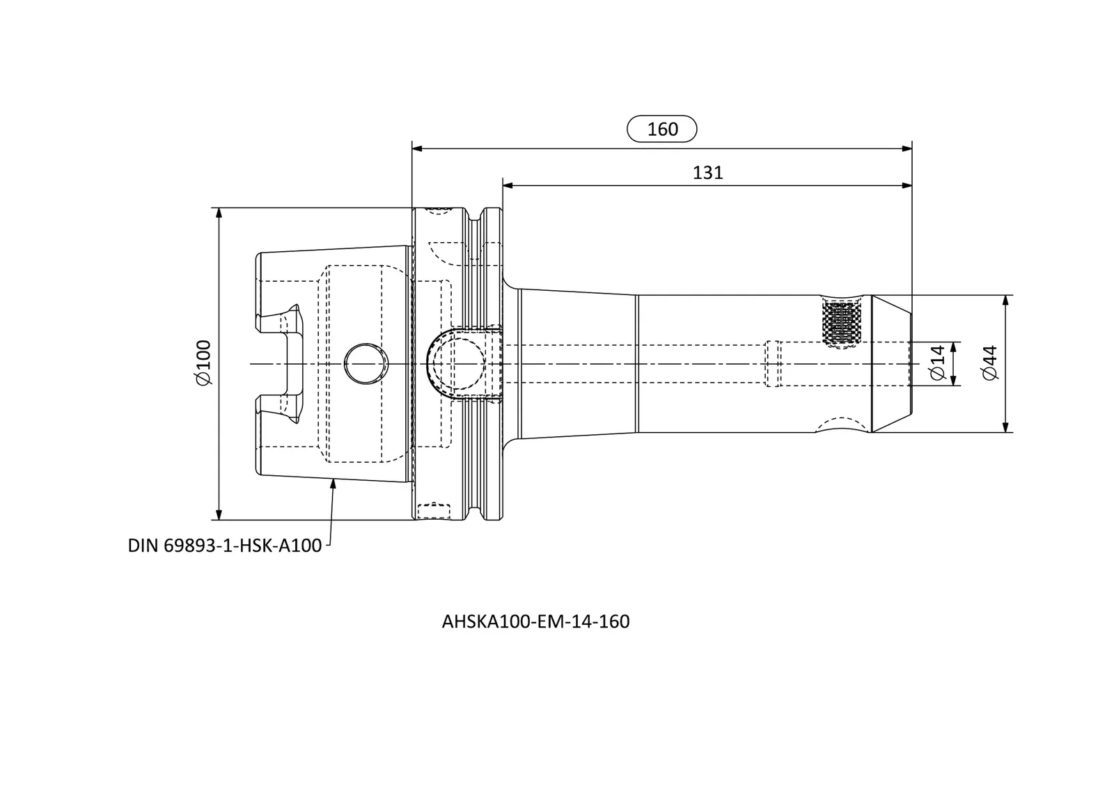 AHSKA100-EM-14-160 &mdash; dimensioned drawing