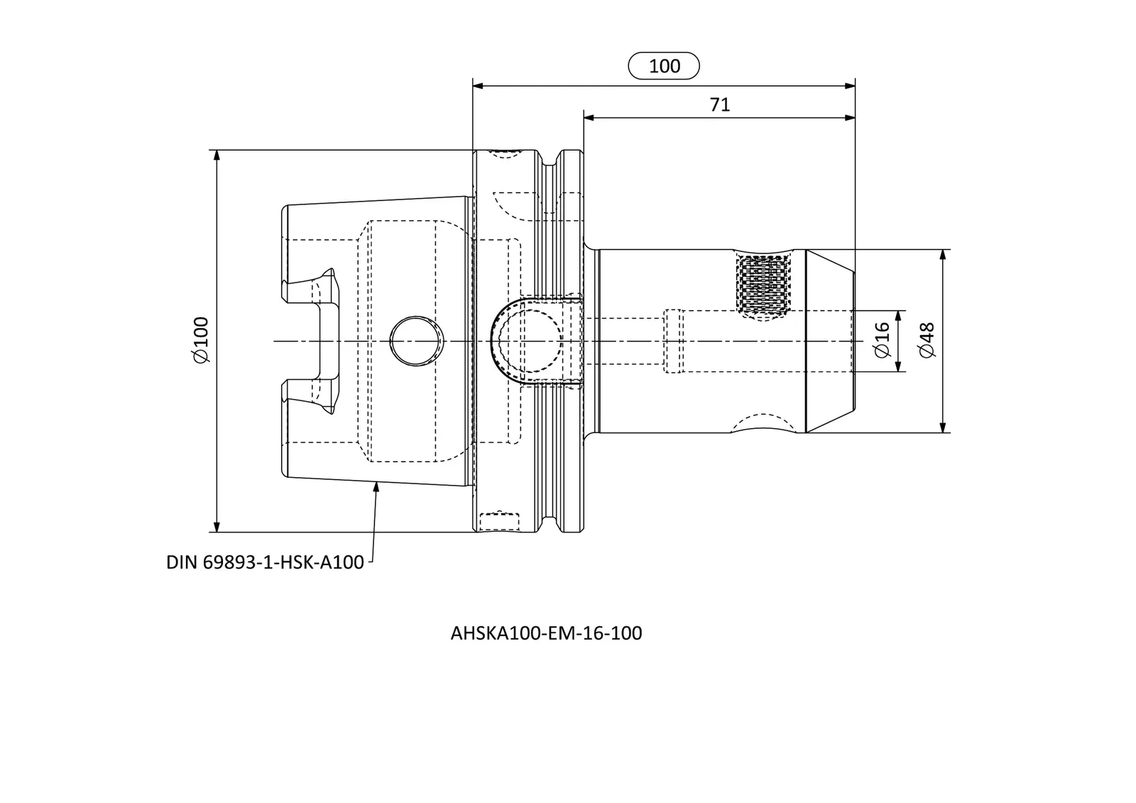AHSKA100-EM-16-100 &mdash; dimensioned drawing