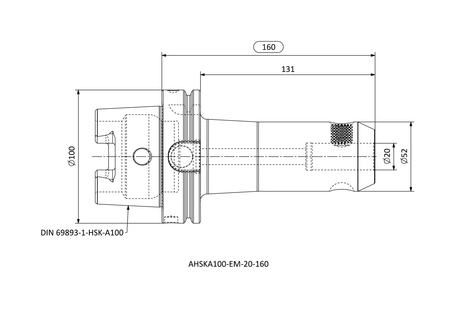 AHSKA100-EM-20-160 &mdash; dimensioned drawing