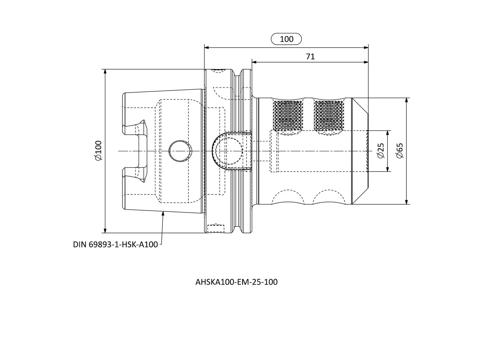 AHSKA100-EM-25-100 &mdash; dimensioned drawing