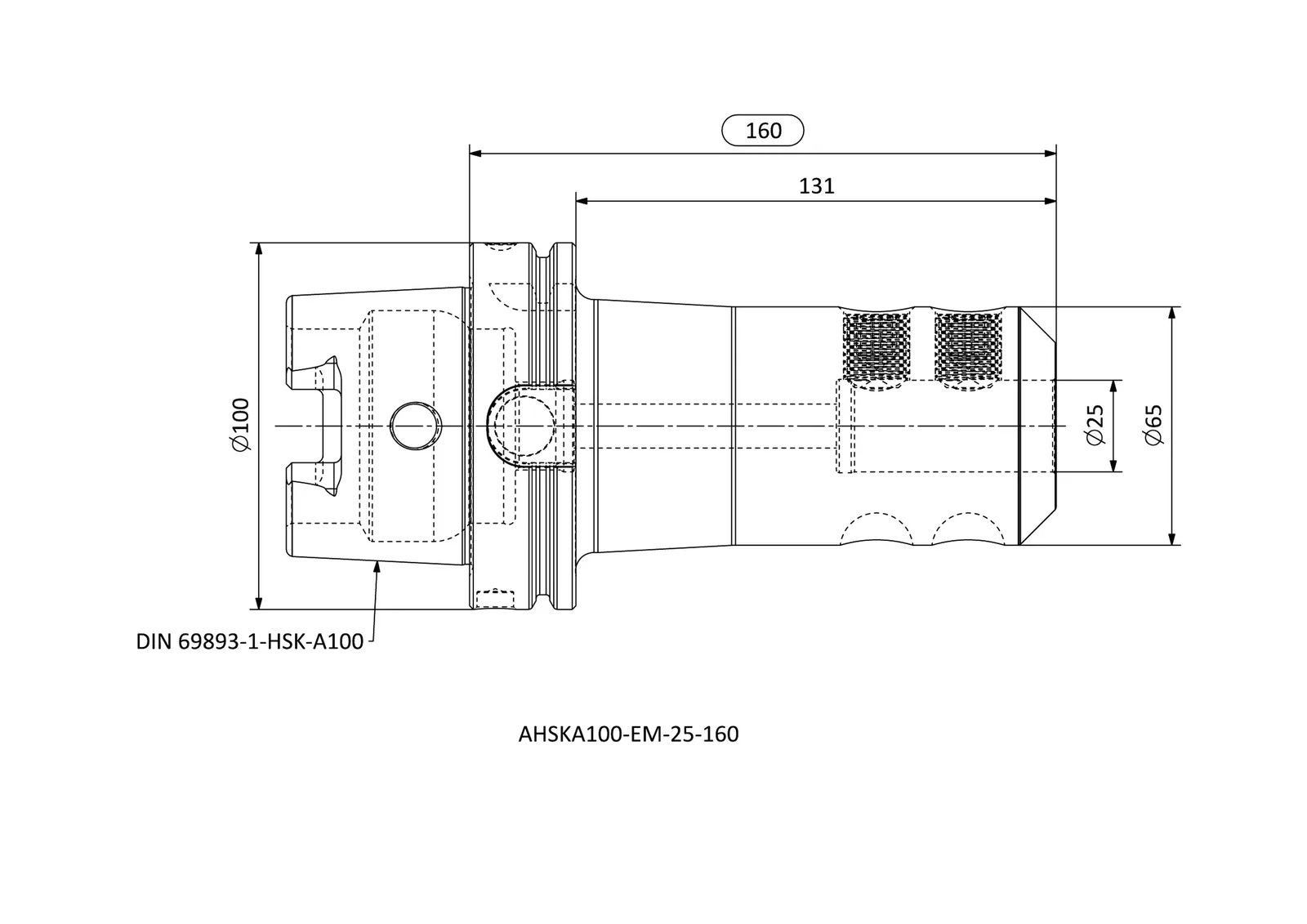 AHSKA100-EM-25-160 &mdash; dimensioned drawing